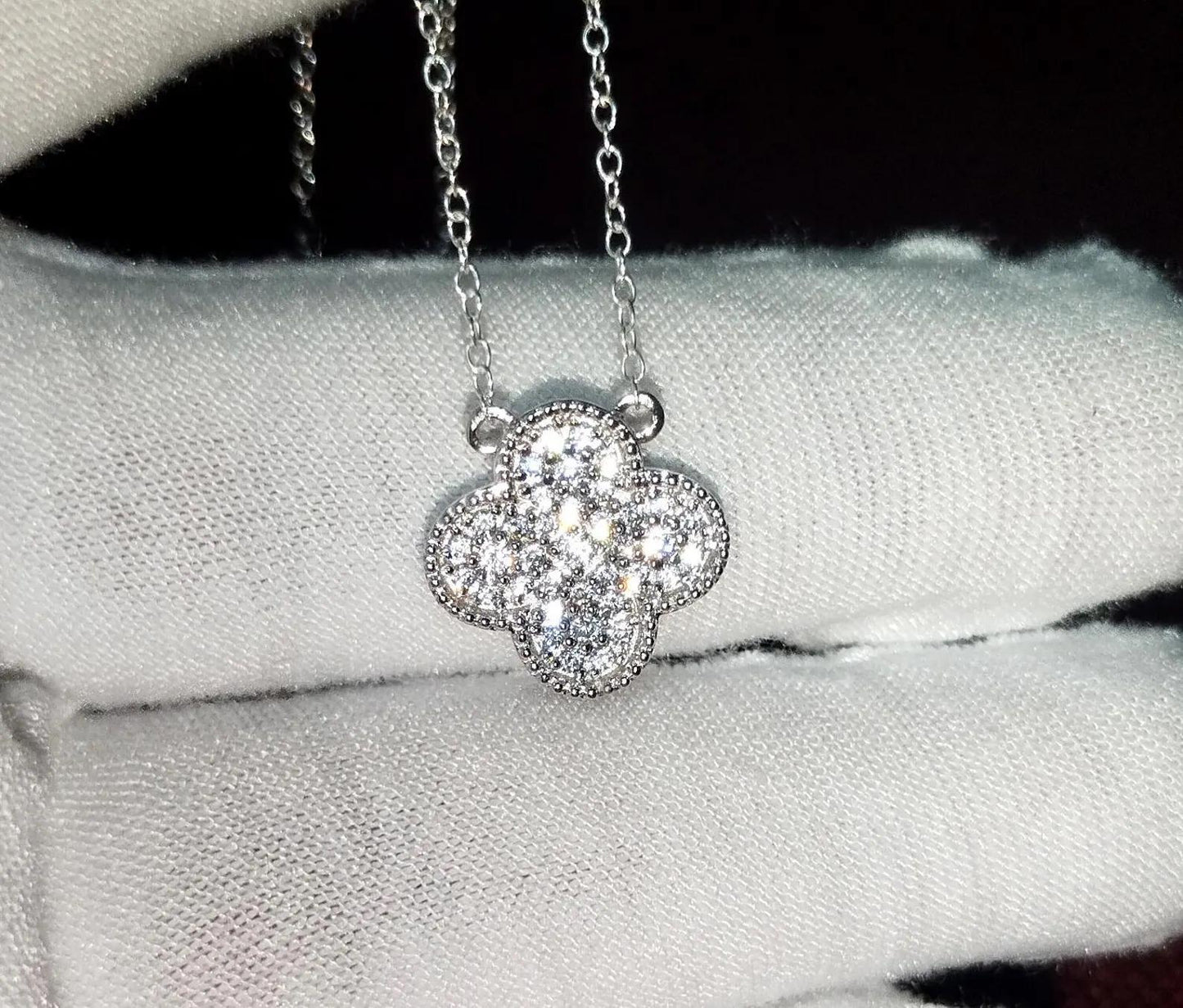 1.50Ct Round Cut Simulated Diamond Flower Clover Pendant 14K White Gold Plated 925 Silver Prong Setting Pendant, Anniversary Gift Pendant