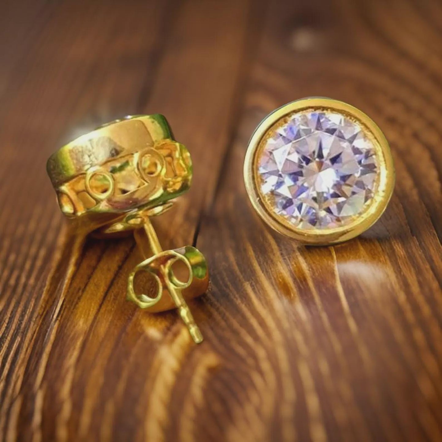 2Ct Solitaire Earrings Bezel Set Stud Earrings Round Cut Simulated Diamond Earrings 14k Yellow Gold Plated, Gift for Birthday Party