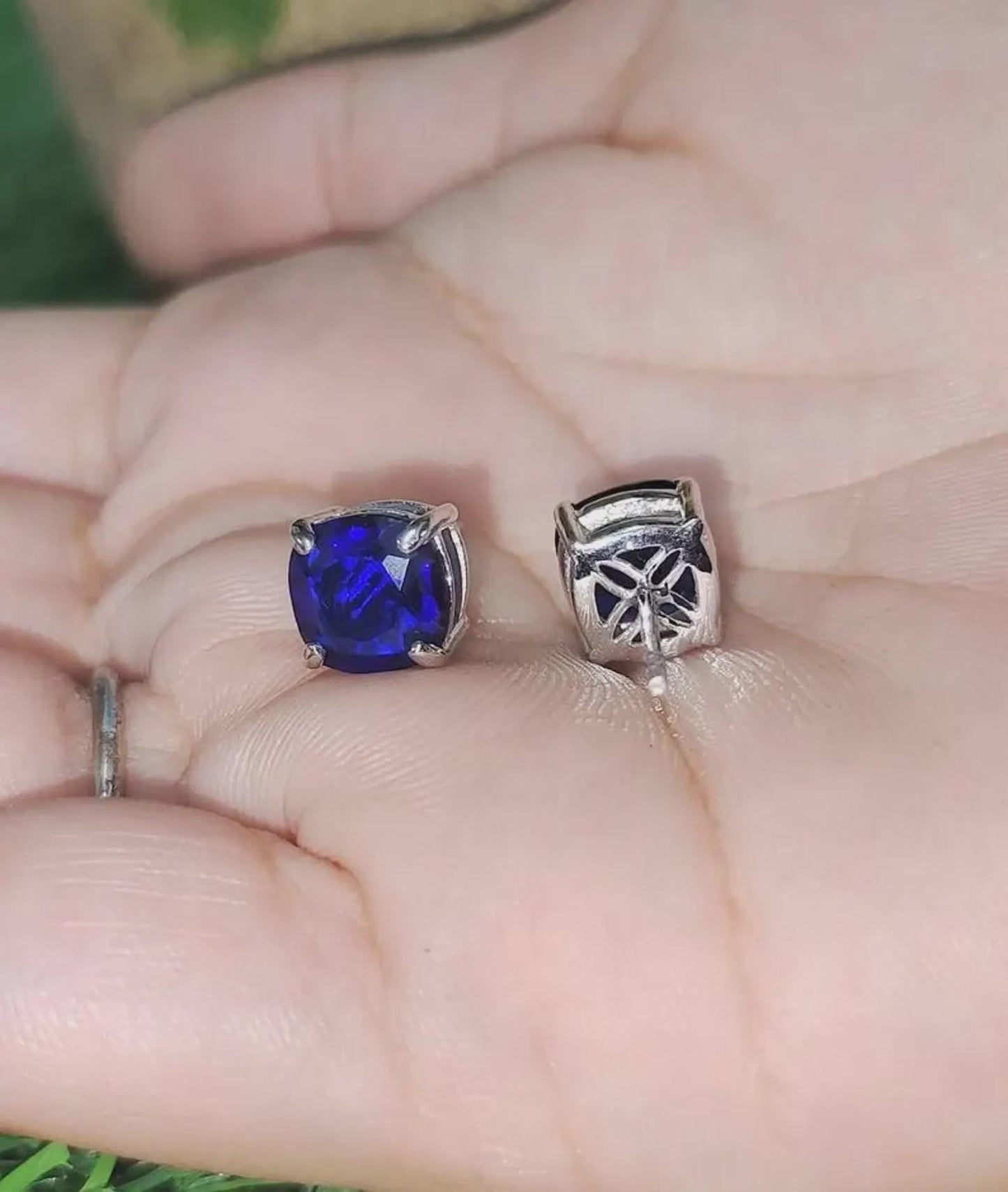 2Ct Cushion Cut Blue Sapphire Solitaire Women's Stud Earrings 14K White Gold Finish 925 Silver Blue Sapphire Women's Stud Earrings