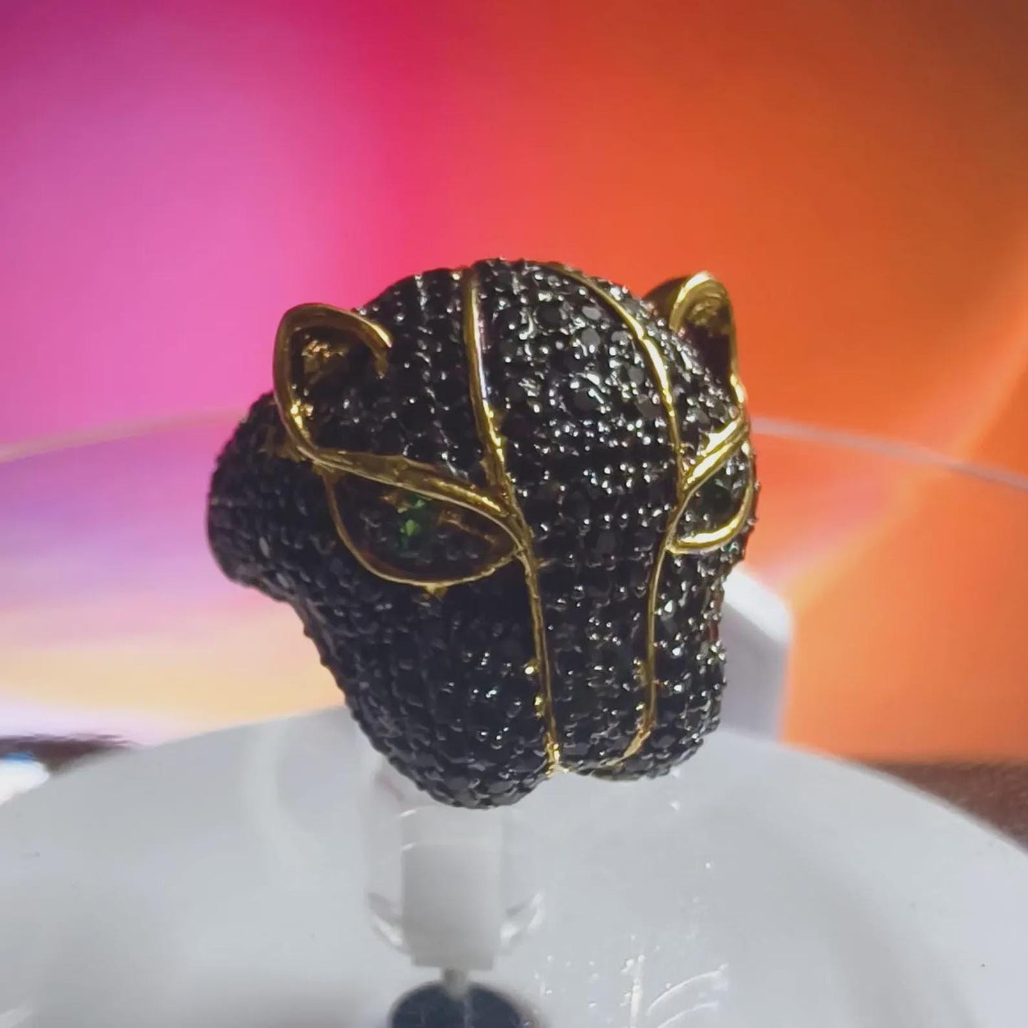 3Ct Round Cut Simulated Black Diamond Wedding Tiger Engagement Ring 14K Yellow Gold Plated 925 Sterling Silver Gift For Anniversary Ring