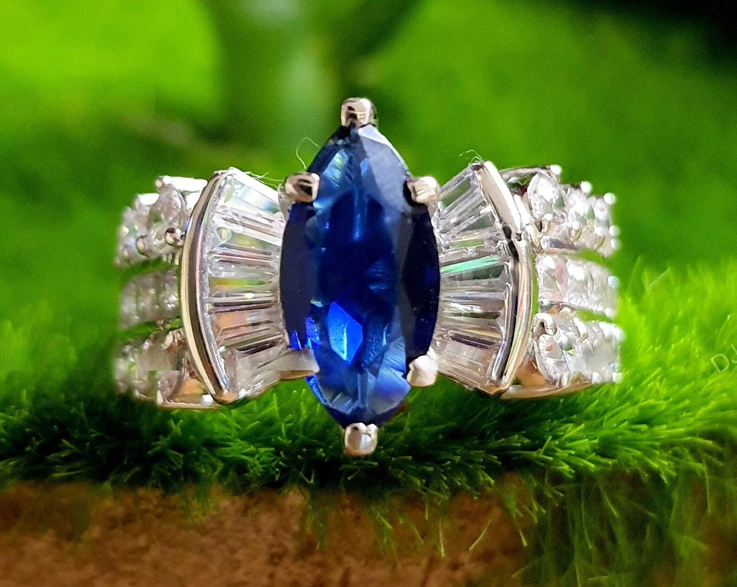 2Ct Marquise Cut Blue Sapphire Diamond Solitaire 14K White Gold Finish Engagement Wedding Anniversary Ring, Birthday Gift, Ring For Her