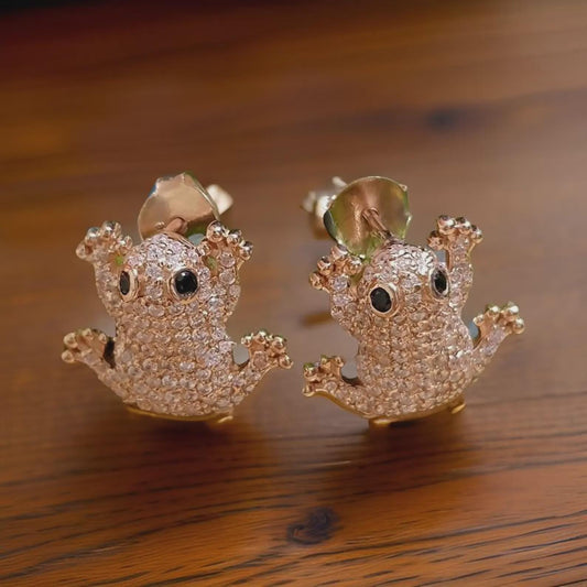 2Ct Round Cut Frog Stud Earrings VVS1 Diamond Earrings 14k Rose Gold Plated Cluster Earring, Push Back Earring Gift for Birthday