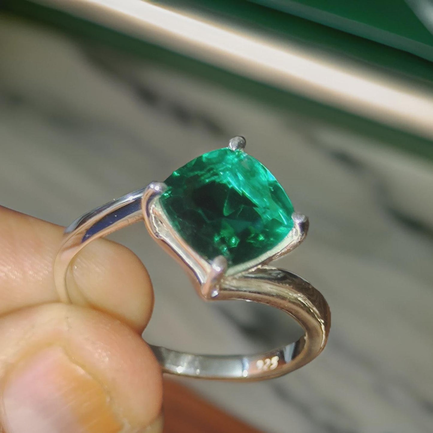 2.50Ct Cushion Cut Green Emerald VVS1 Diamond Solitaire Engagement Wedding Promise Ring 14K White Gold Finish Gift For Her ,Birthday Gift
