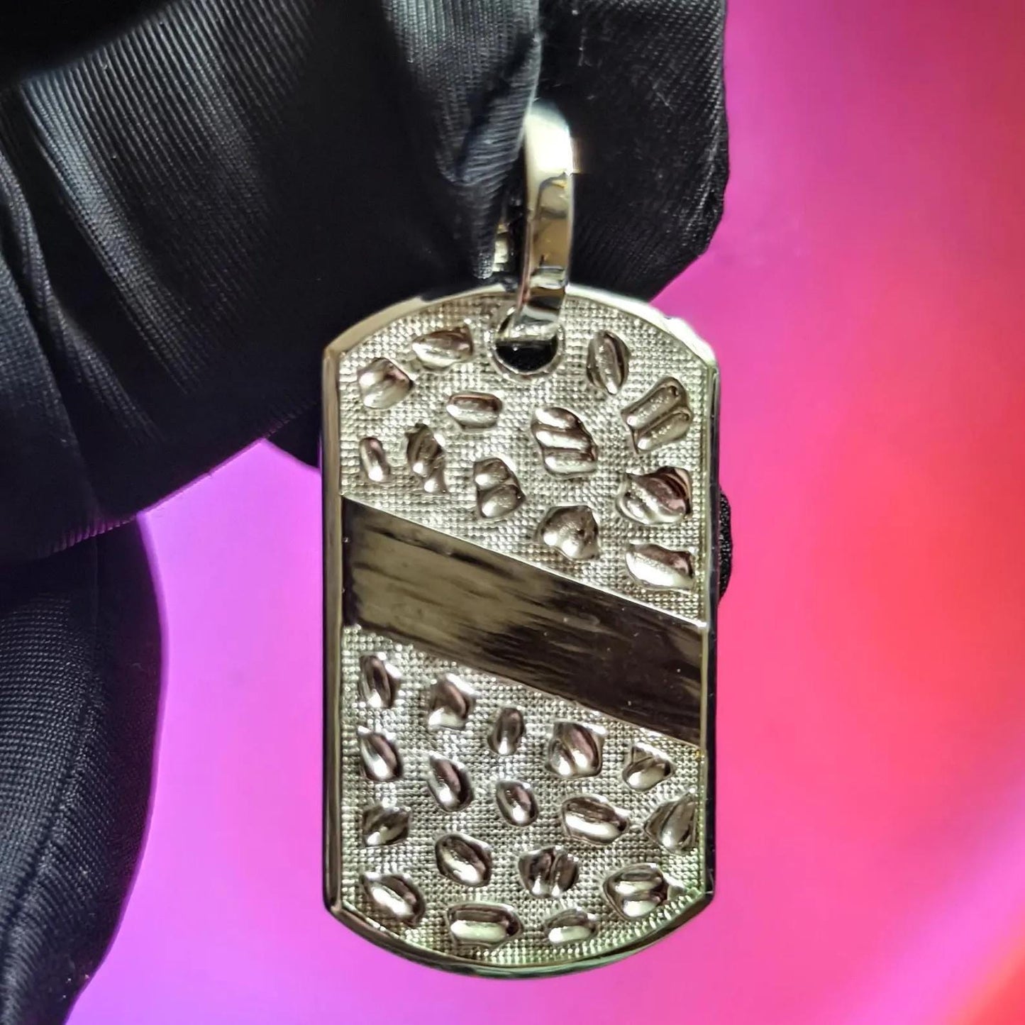 Dog Tag Rectangle Nugget Pendant Necklace 14K White Gold Plated 925 Sterling Silver,  Dog Tag Pendant, Rectangle Shape Pendant, For Birthday