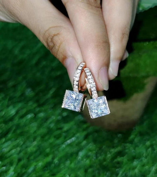 2Ct Princess Cut Simulated Diamond Drop Dangle Women's Earrings 14K Rose Gold Plated 925 Sterling Silver, Gift For Birthday Wear