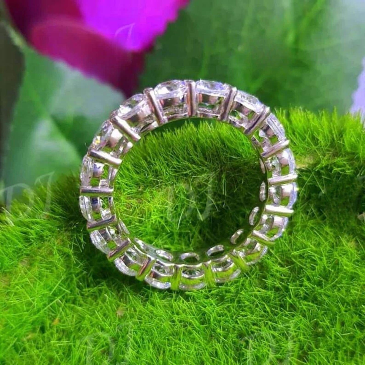 2Ct Round Cut Diamond Ring Full Eternity Band Engagement Ring 14K White Gold Plated 925 Sterling Silver Simulated Diamond Band Ring