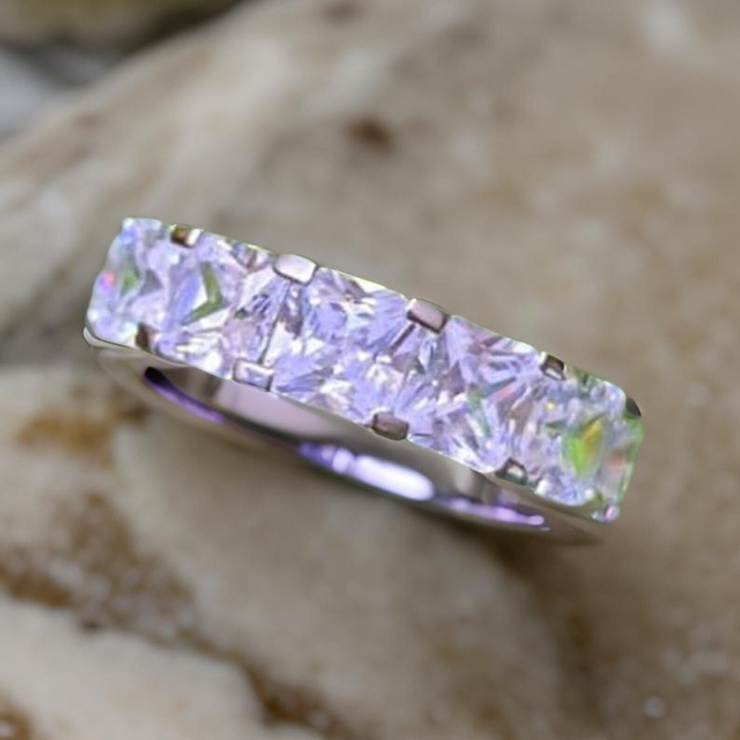 2Ct Princess Cut Diamond Seven-Stone Engagement Ring 14K White Gold Plated 925 Silver Anniversary Band Ring Simulated Diamond Gift for her