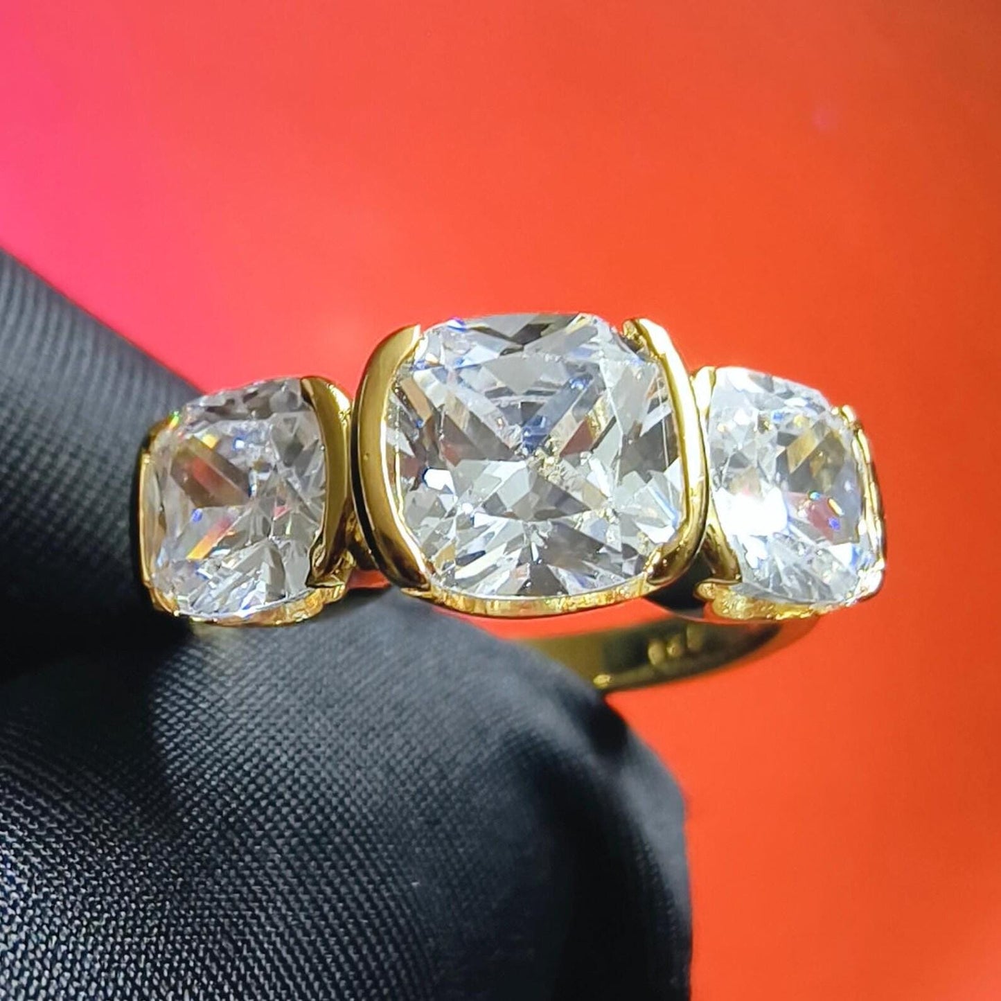 3Ct Cushion Cut Simulated White Diamond Wedding Engagement Anniversary Ring 14k Yellow Gold Plated- 925 Silver, Gift