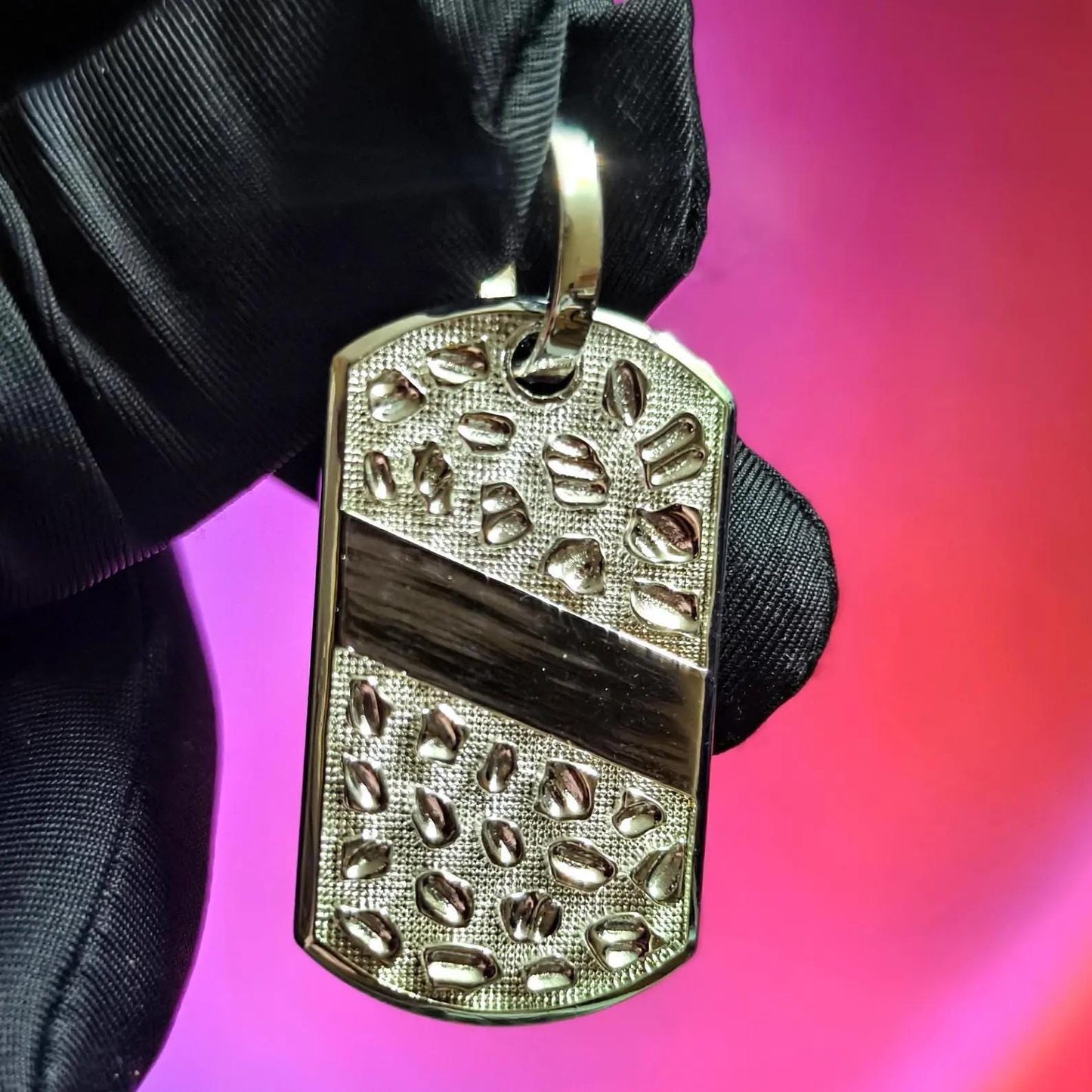 Dog Tag Rectangle Nugget Pendant Necklace 14K White Gold Plated 925 Sterling Silver,  Dog Tag Pendant, Rectangle Shape Pendant, For Birthday