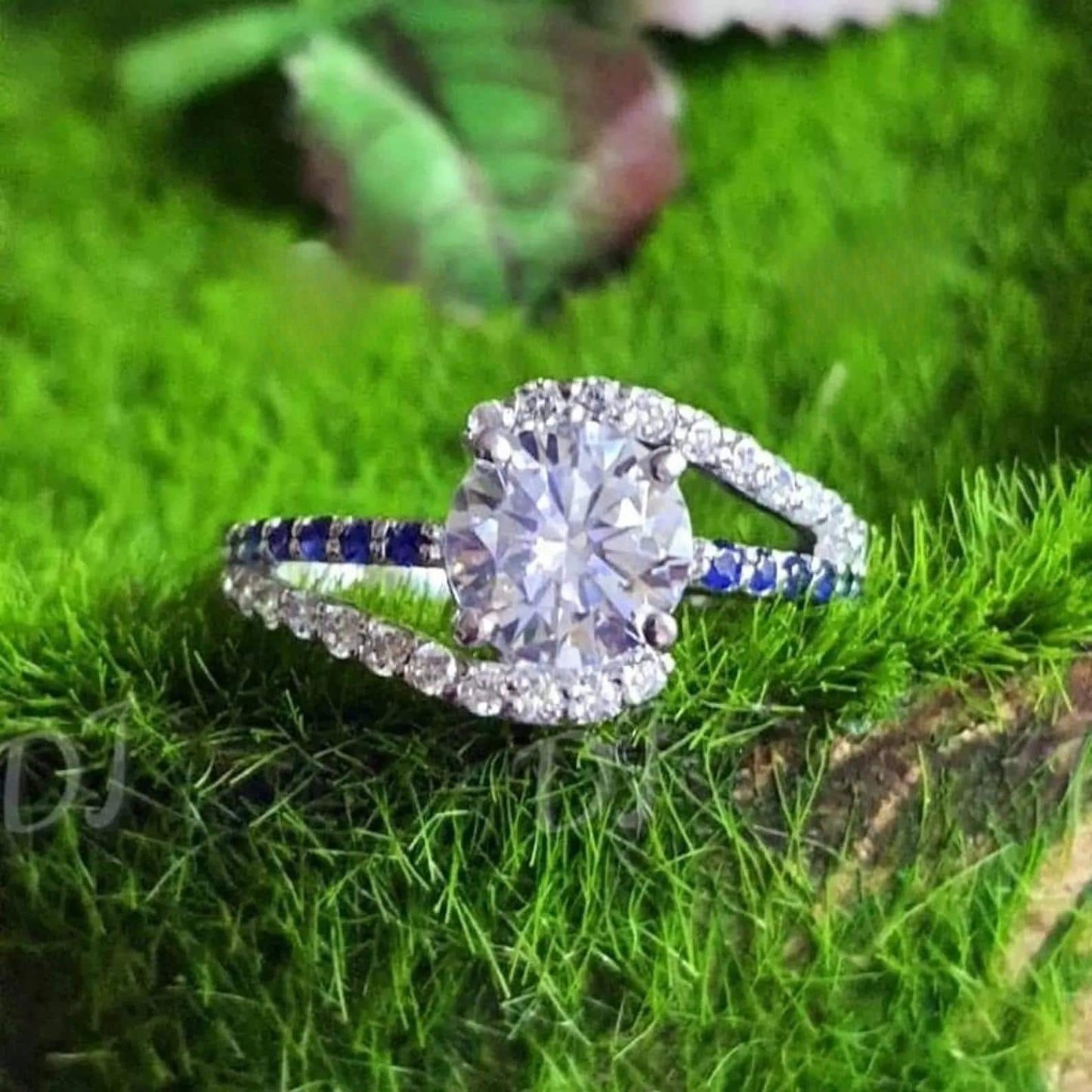 2Ct Round Cut Simulated White Diamond and Sapphire Wedding Women Engagement Anniversary Ring 14k White Gold Plated- 925 Silver, Gift for Her