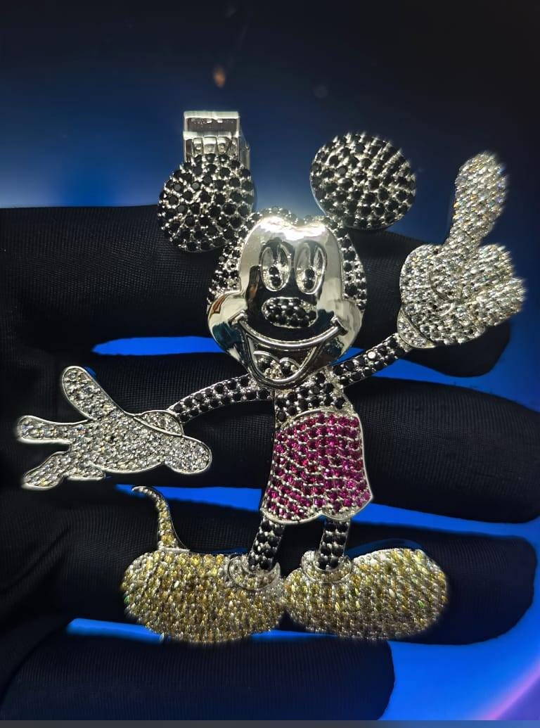 4Ct Round Cut VVS1 Diamond Mickey Mouse Pendant 14K White Gold plated 925 Sterling Silver, Birthday  Gift, Party Wear