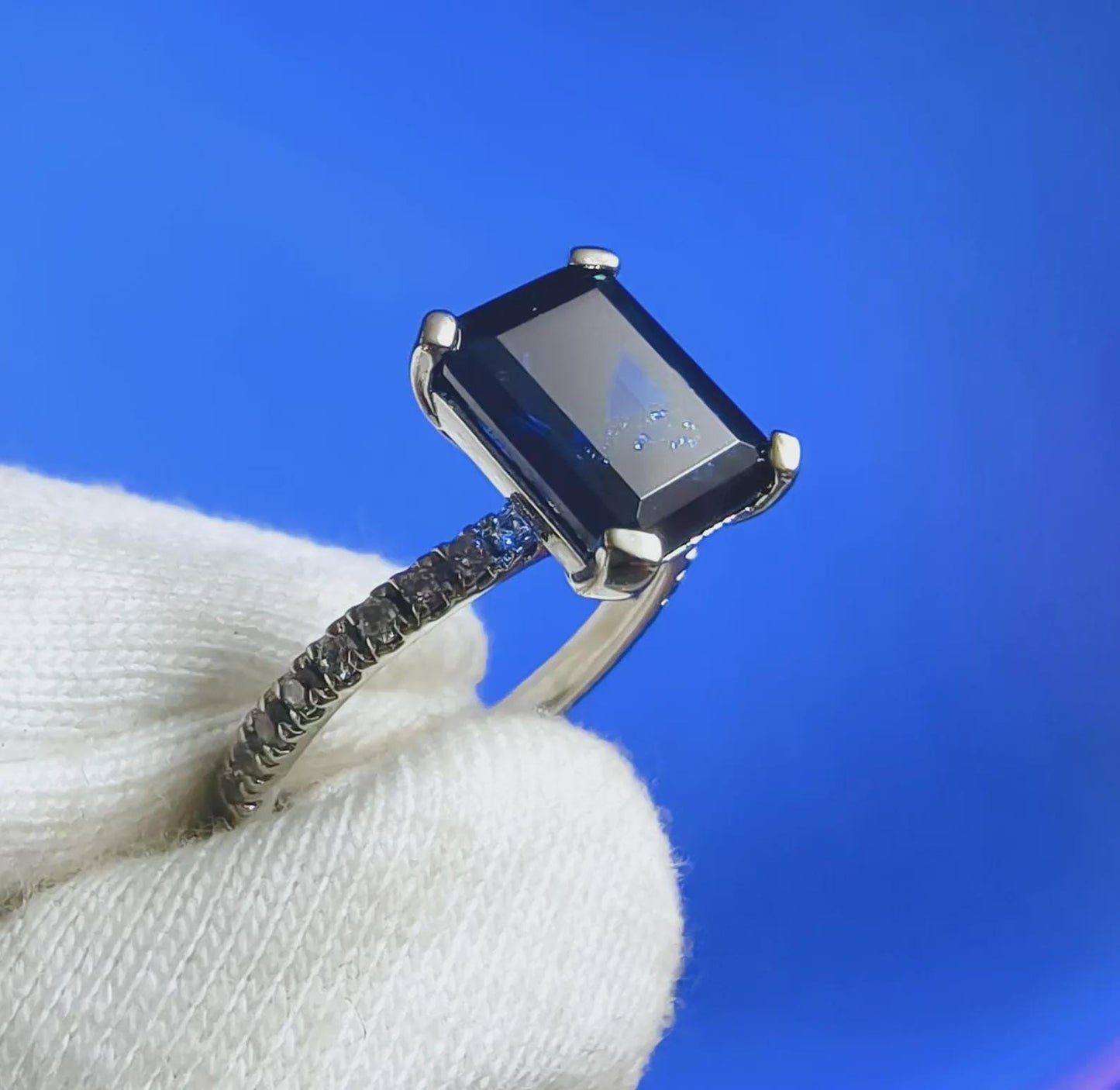 2.50Ct Emerald Cut Blue Sapphire & VVS1/D Diamond Solitaire Engagement Wedding Women's Ring 14K White Gold Finish Gift For her