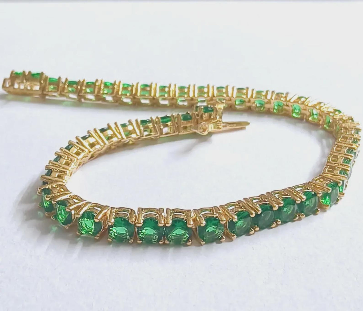 6Ct Diamond Bracelet Round Lab-Created Emerald 14K Yellow Gold Finish Sterling 925 Silver Bracelet Gift For her Birthday Gift Party Wear