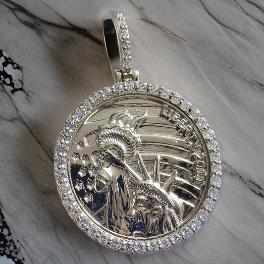 1Ct Round Cut Moissanite Pendant Liberty Coin Pendant Necklaces Pendant 14K White Gold Over Moissanite Liberty Pendant