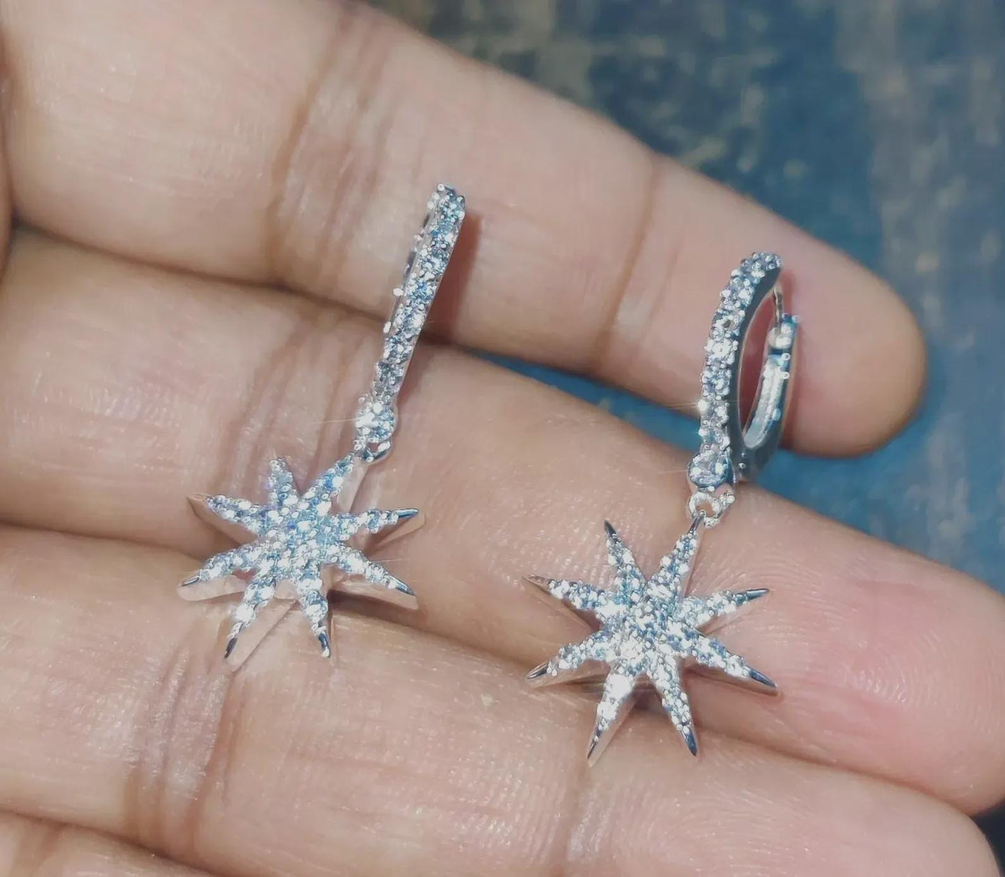 2Ct Round Cut Simulated Diamond Sunburst Drop Dangle Earrings 14K White Gold Finish Sterling Silver Clip On Earrings Gift for Birthday