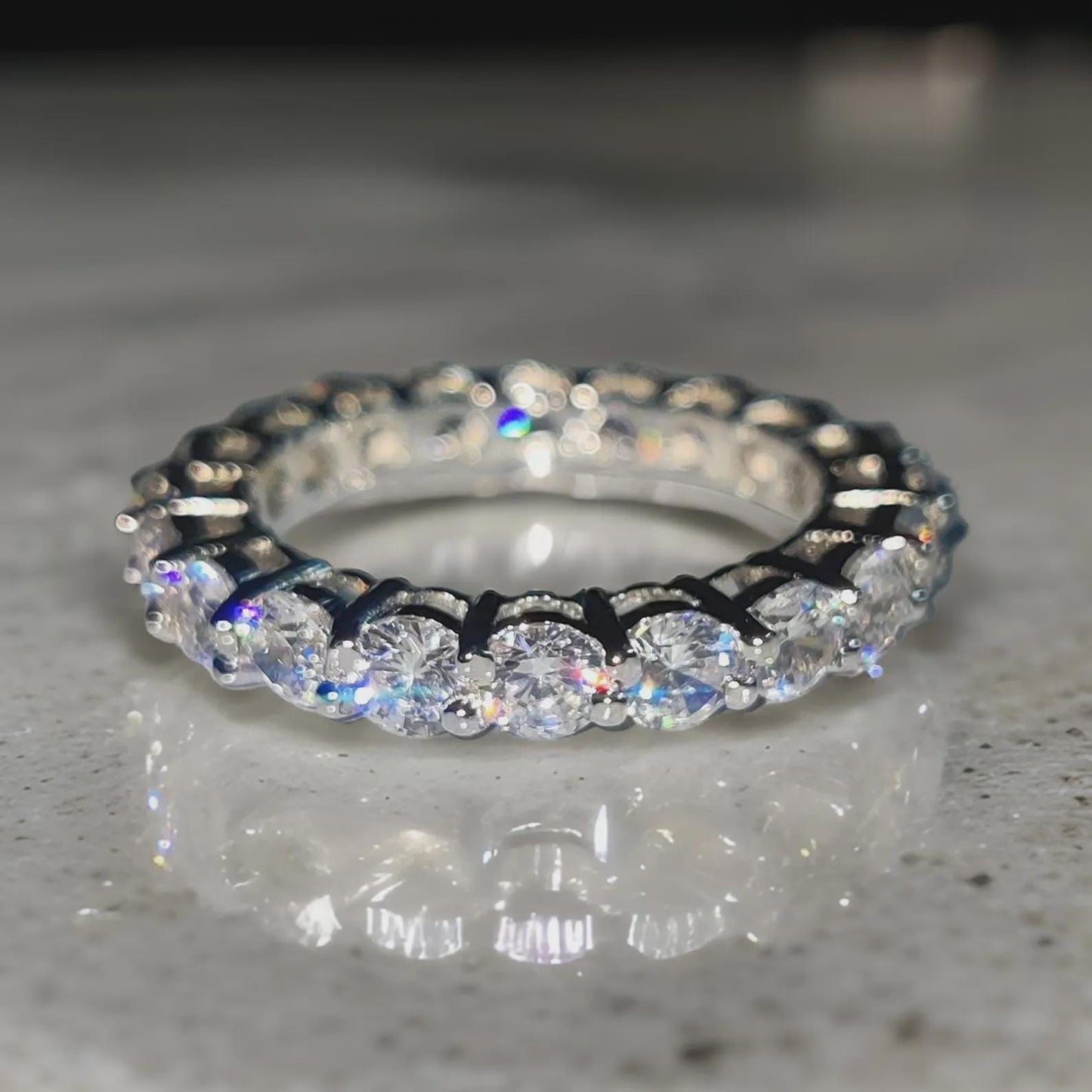 1.50Ct Round Cut Diamond Ring Full Eternity Band Engagement Ring 14K White Gold Plated 925 Sterling Silver Simulated Diamond Band Ring