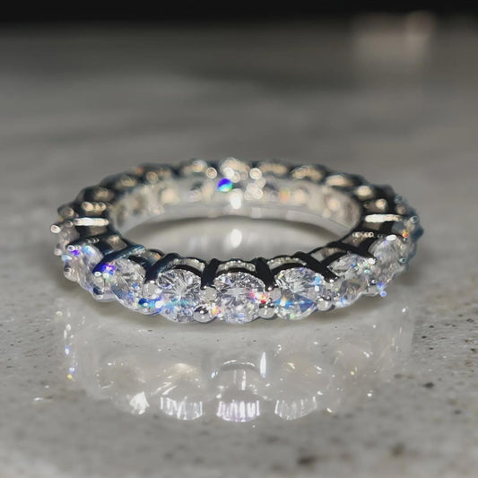 1.50Ct Round Cut Diamond Ring Full Eternity Band Engagement Ring 14K White Gold Plated 925 Sterling Silver Simulated Diamond Band Ring