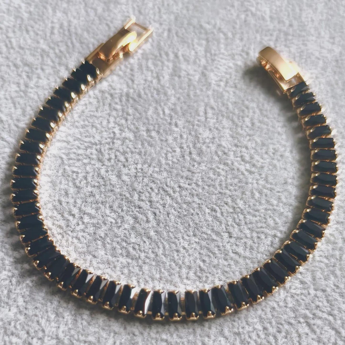 12Ct Baguette Cut CZ Black Diamond Lab-Created Spinel Tennis Bracelet 14K Yellow Gold Plated Diamond Bracelet Size 7.5" Inch 925 Silver