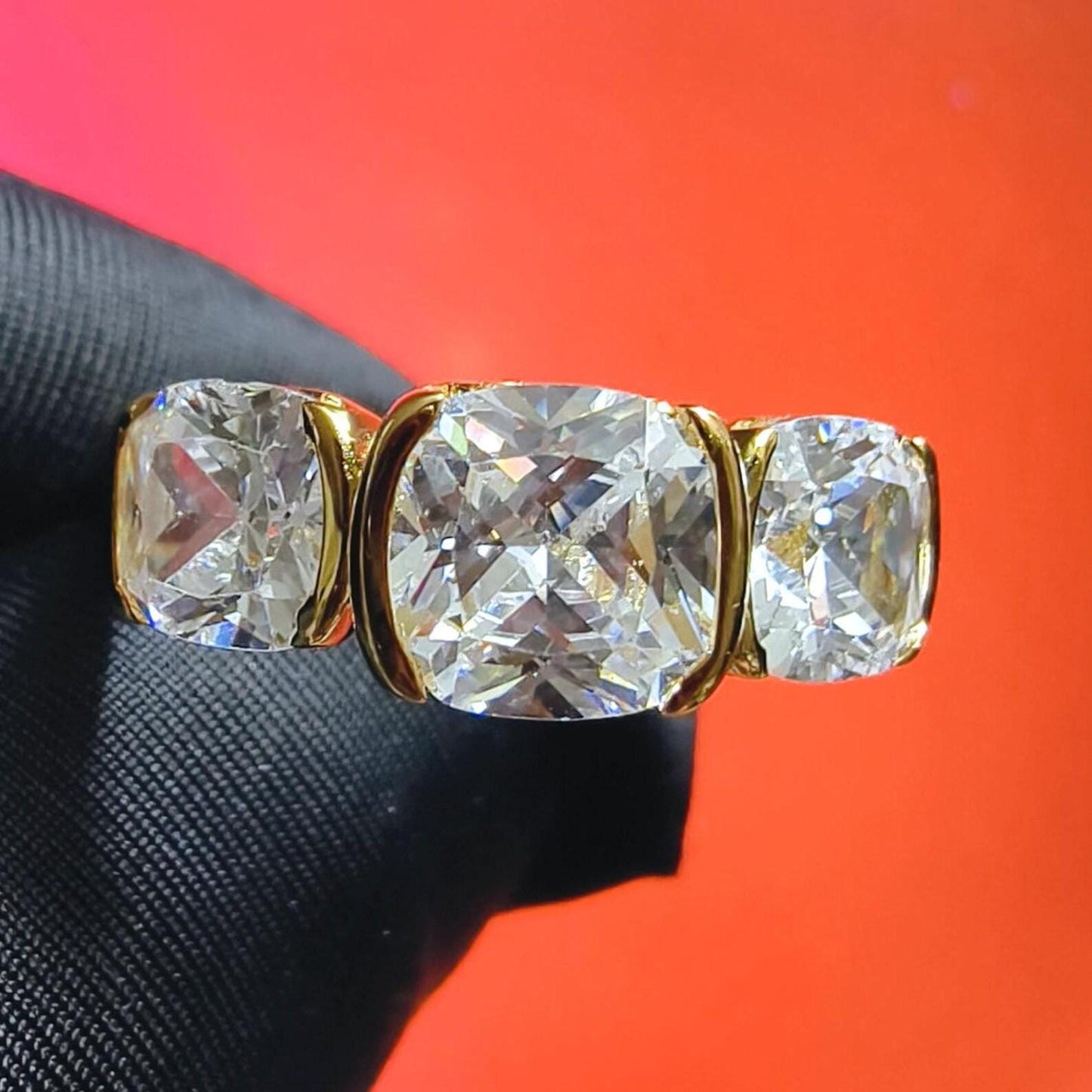 3Ct Cushion Cut Simulated White Diamond Wedding Engagement Anniversary Ring 14k Yellow Gold Plated- 925 Silver, Gift