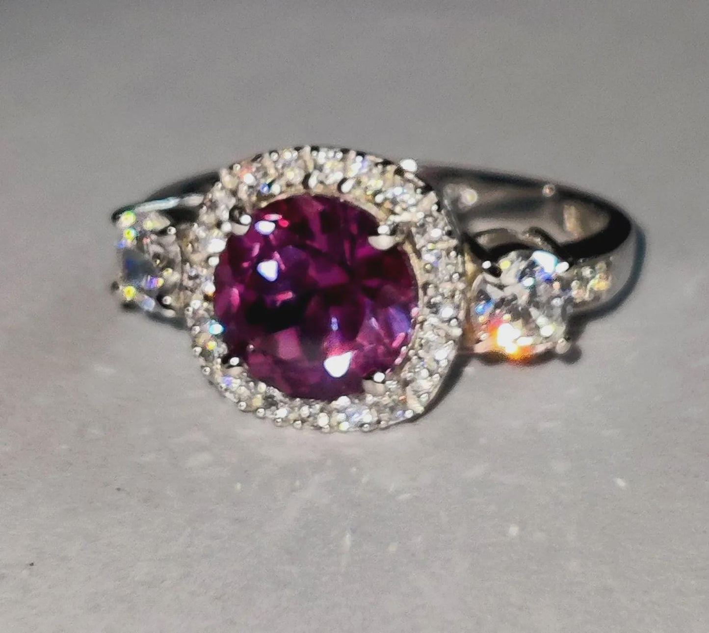 2Ct Amethyst Round Cut Simulated Diamond Halo Engagement Ring 14K White Gold Finish 925 Sterling Silver, Wedding Band, Gift For her