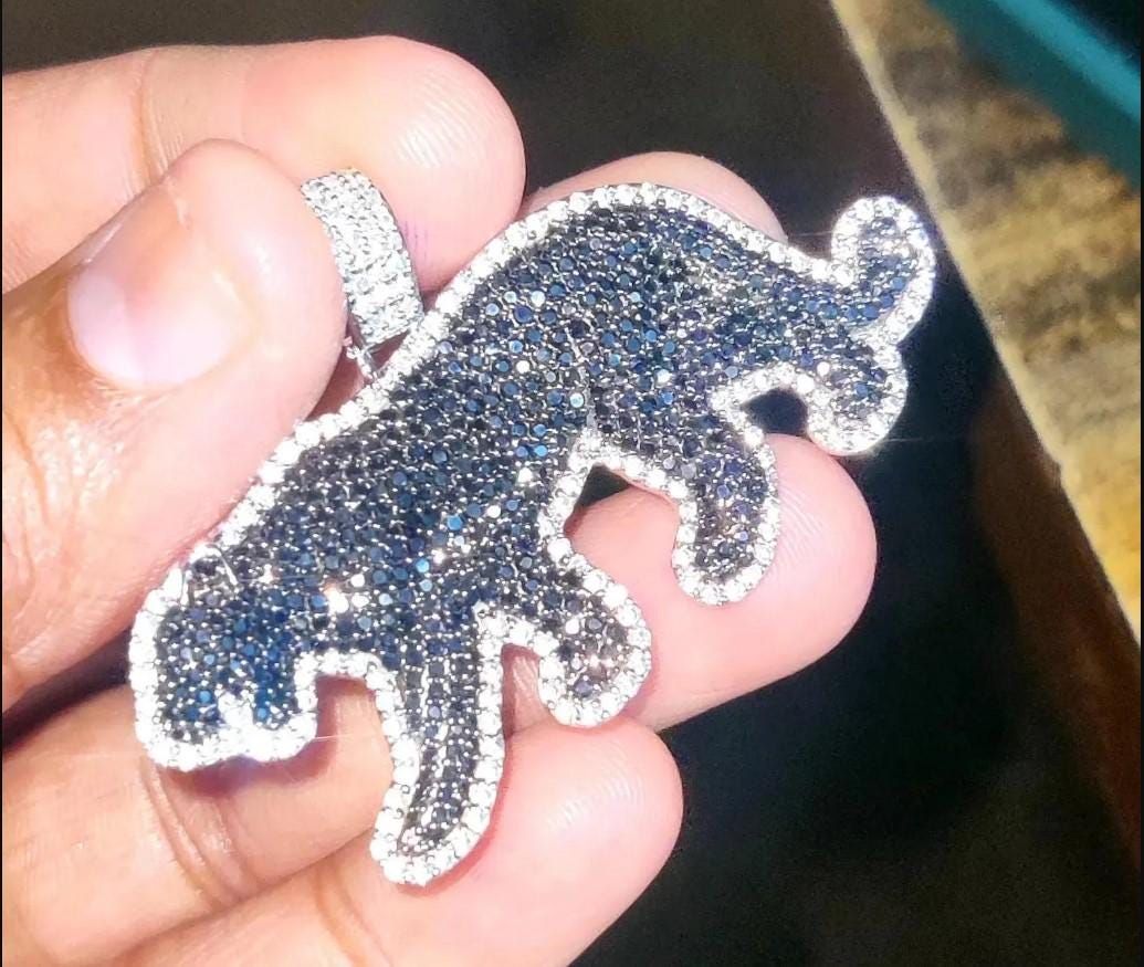 3Ct Round Cut Simulated Black Diamond Panther Pendant 14K White Gold Plated Black - 925 Silver