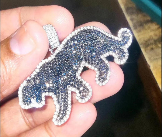 3Ct Round Cut Simulated Black Diamond Panther Pendant 14K White Gold Plated Black - 925 Silver