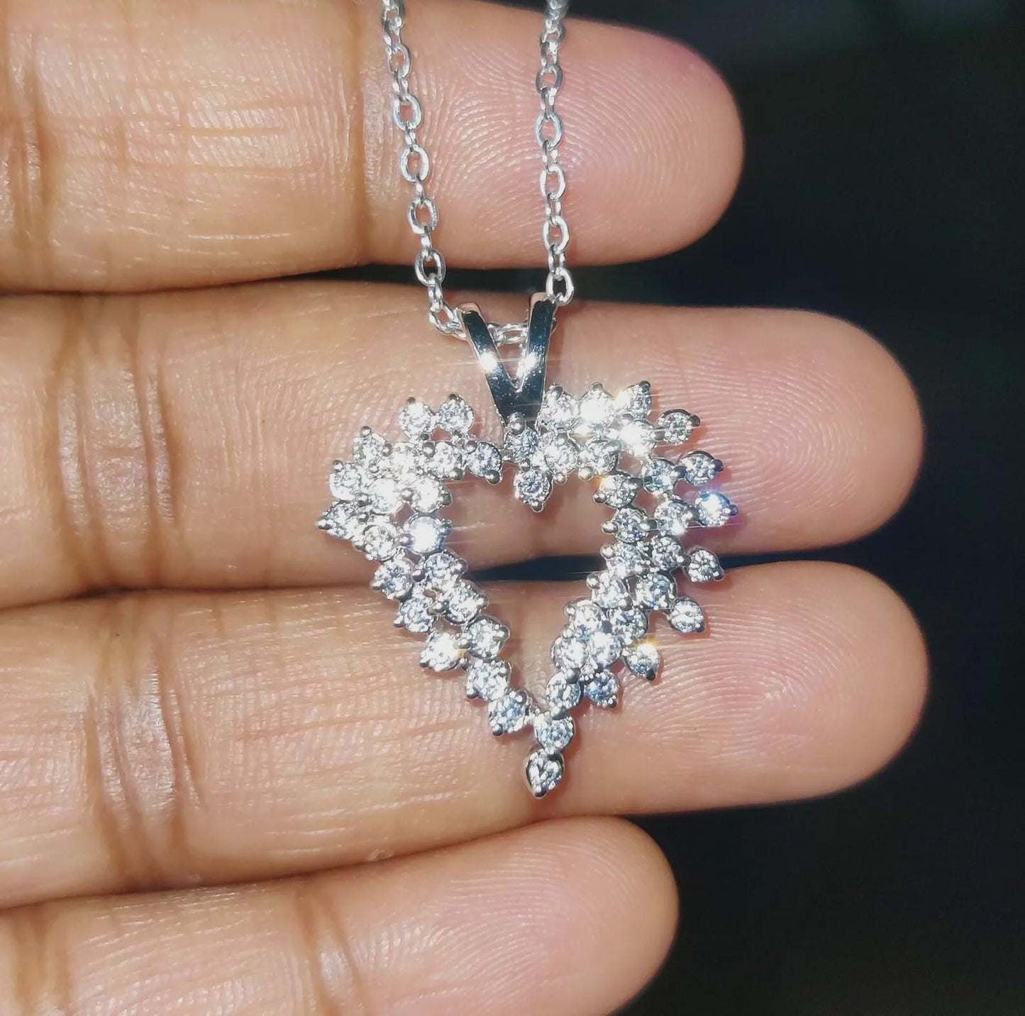 1.50Ct Moissanite Round Cut Cluster Heart Pendant 14K White Gold Finish 925 Silver Women's Heart Pendant, Birthday, Valentines, Wedding Gift