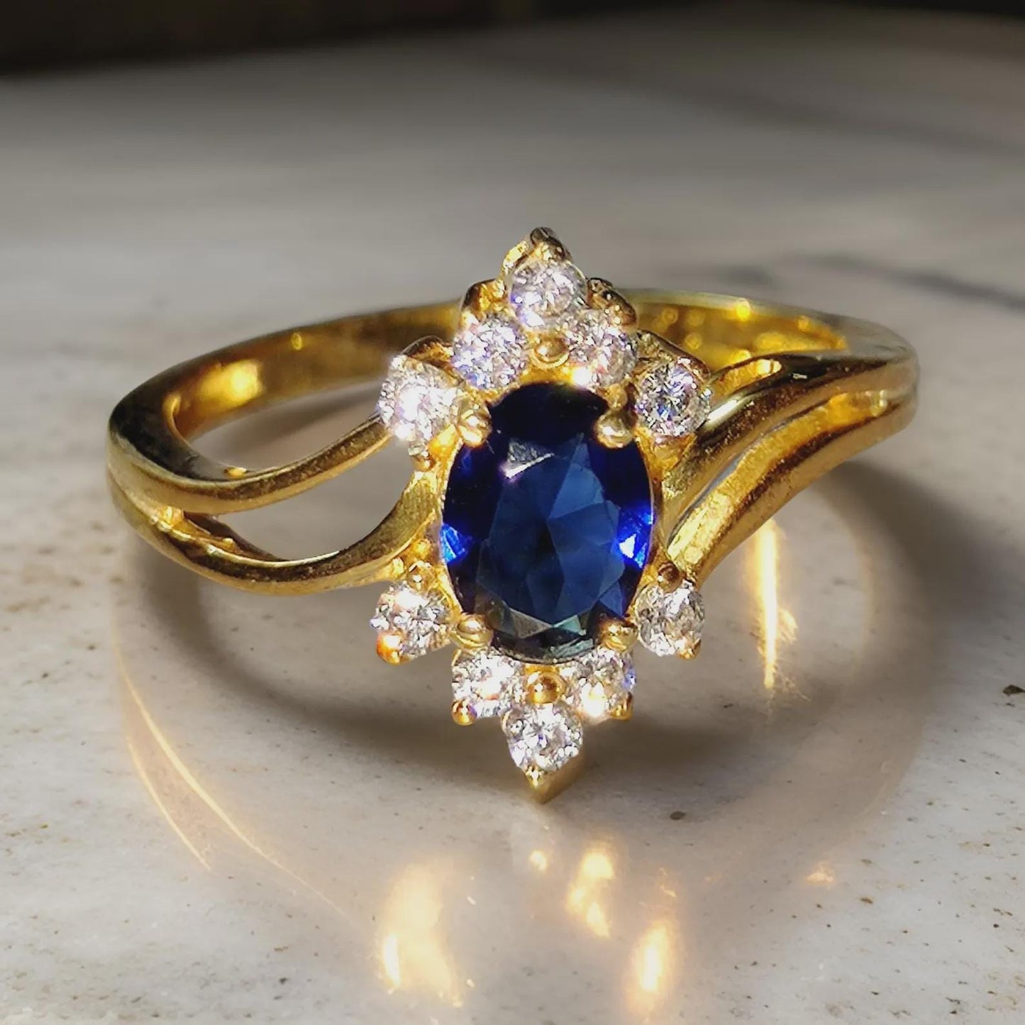 1Ct Oval Cut Blue Sapphire Diamond Solitaire 14K Yellow Gold Finish Engagement Wedding Anniversary Ring, Birthday Gift, Ring For Her