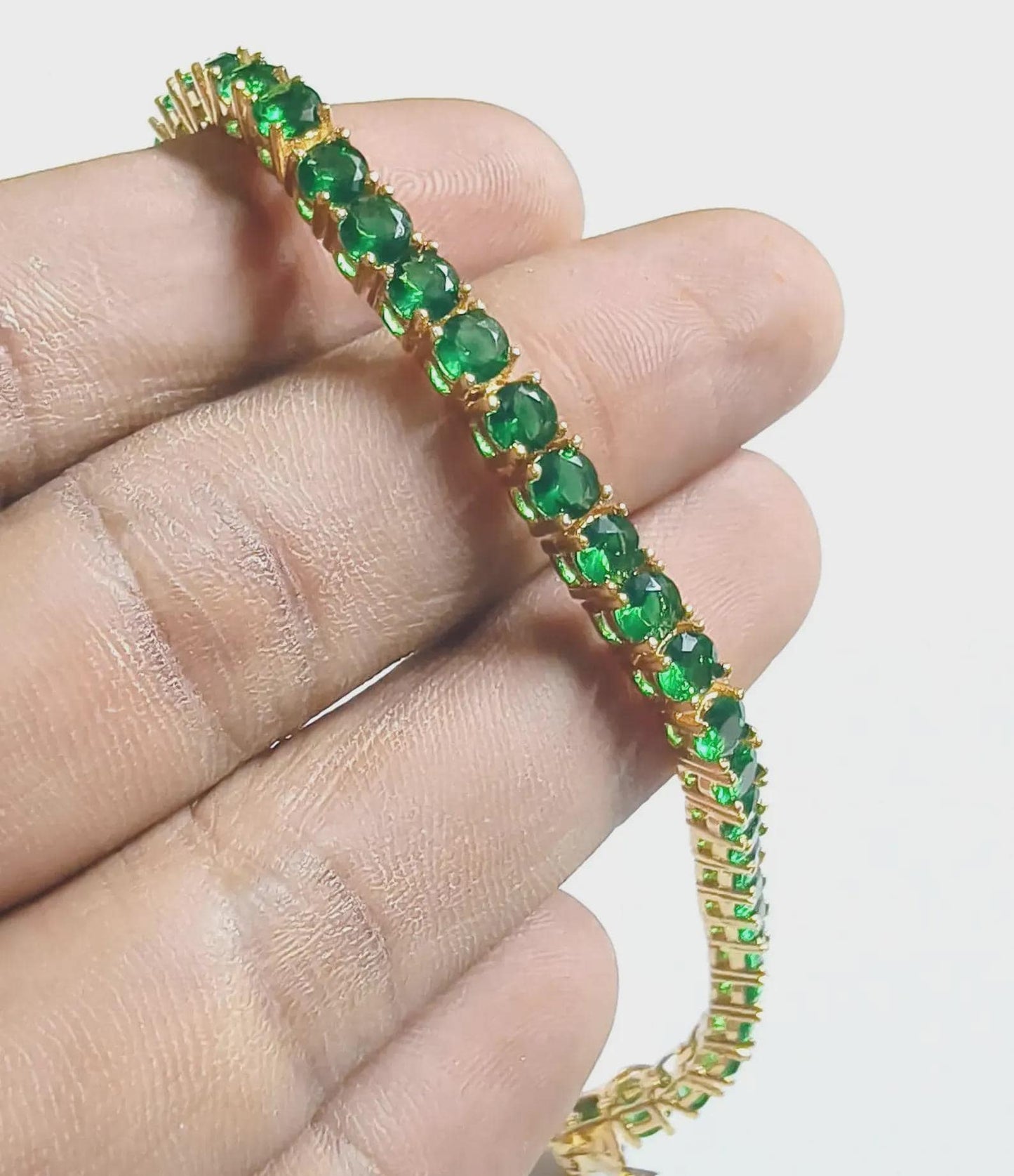 6Ct Diamond Bracelet Round Lab-Created Emerald 14K Yellow Gold Finish Sterling 925 Silver Bracelet Gift For her Birthday Gift Party Wear