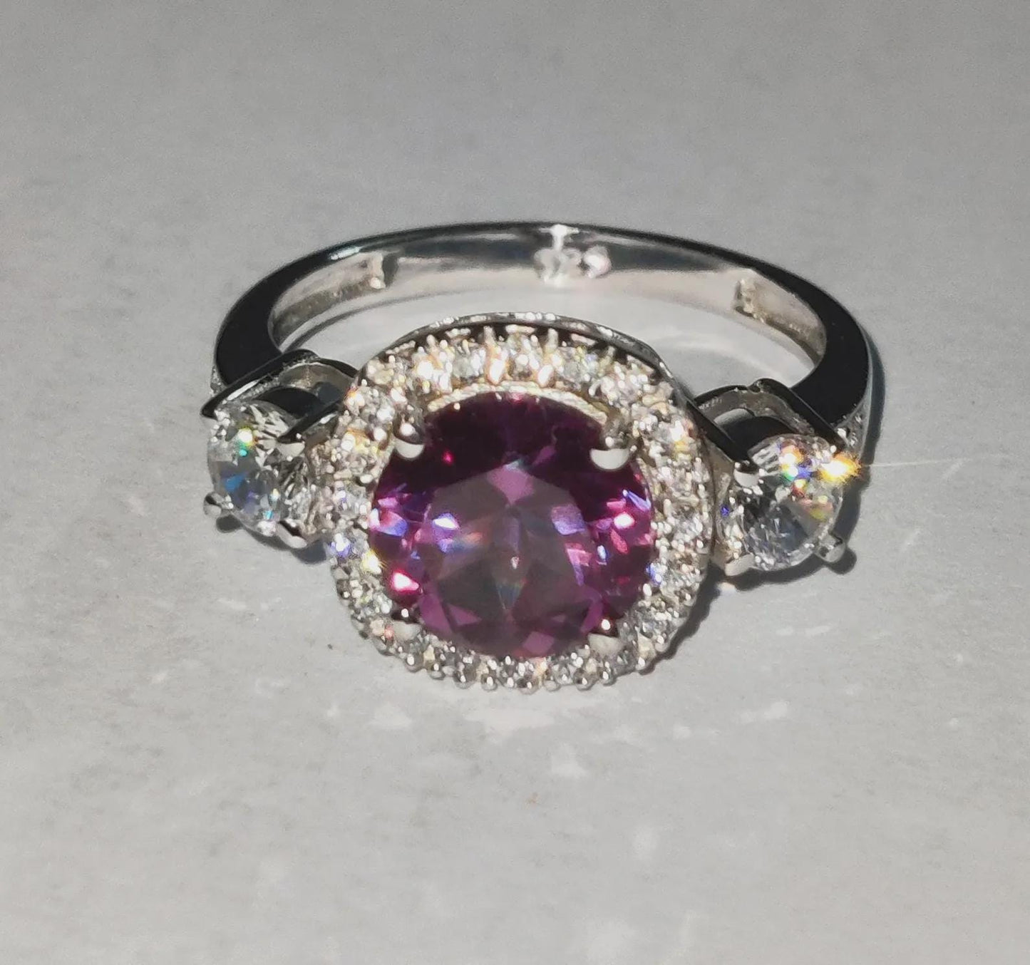 2Ct Amethyst Round Cut Simulated Diamond Halo Engagement Ring 14K White Gold Finish 925 Sterling Silver, Wedding Band, Gift For her