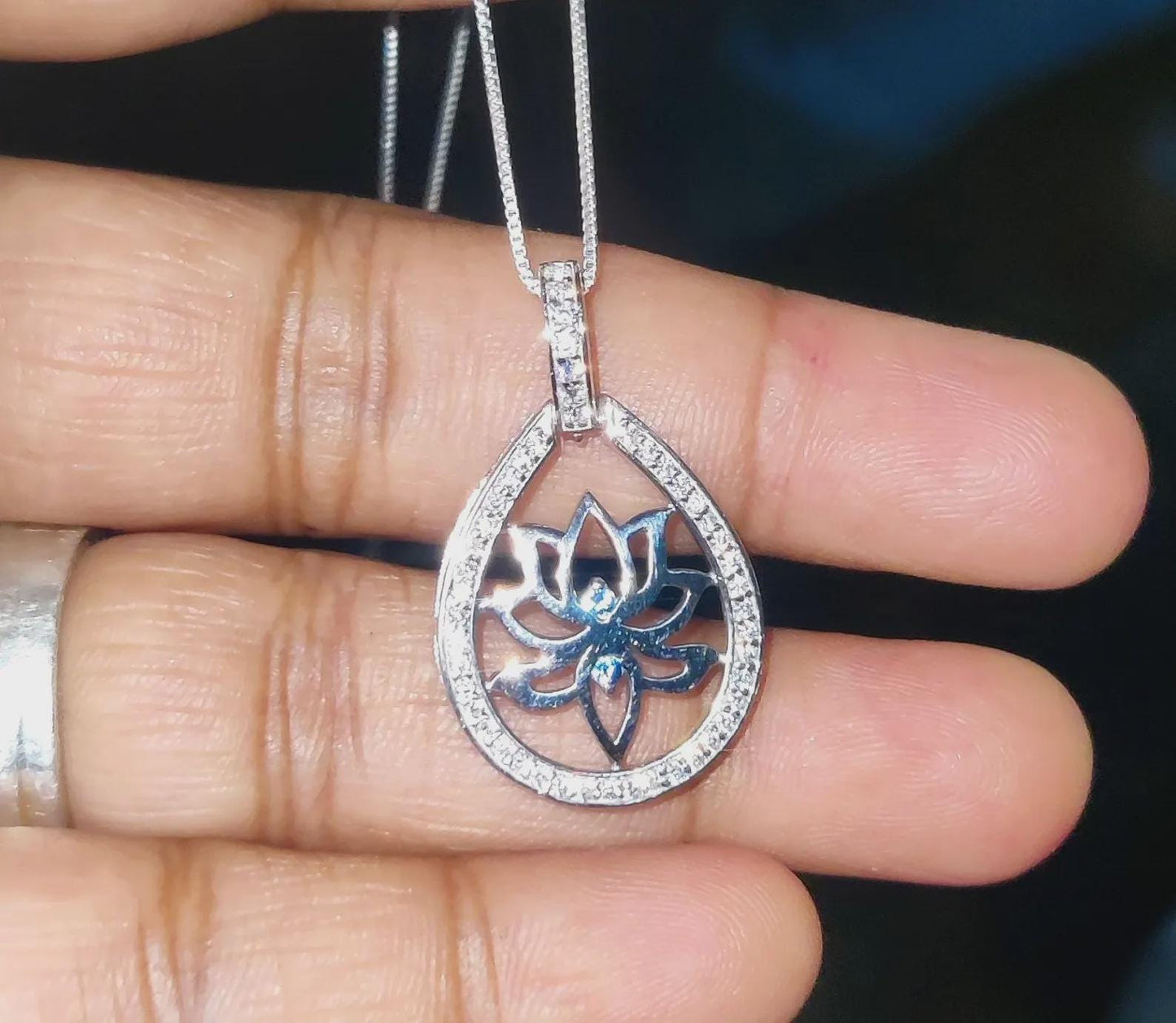 1Ct Round Cut Simulated Diamond Flower Lotus Pendant Necklaces Pendant 14K White Gold Over Moissanite Lotus Women's Pendant