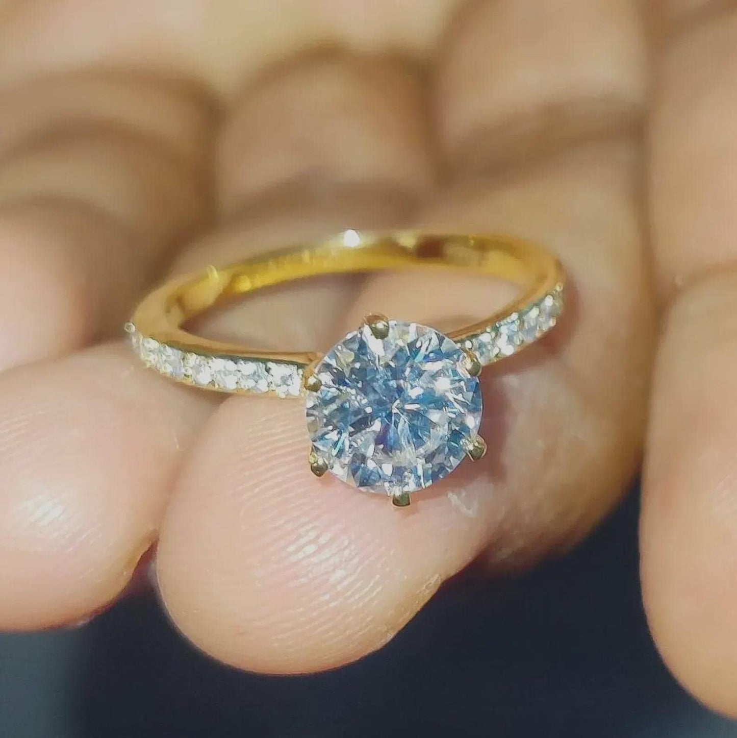 2Ct Diamond Round Cut Wedding Ring Simulated Diamond Solitaire Ring 14K Yellow Gold Finish Sterling 925 Silver Engagement Ring Birthday Gift