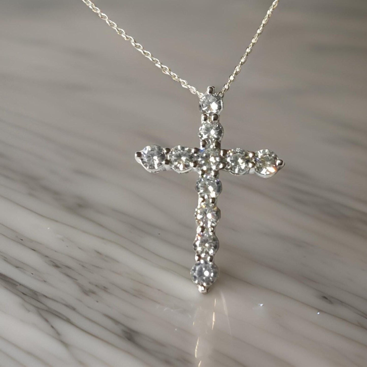 1.50Ct Round Cut Fancy VVS1 Diamond Cross Pendant 14k White Gold Plated- 925 Silver Free Chain