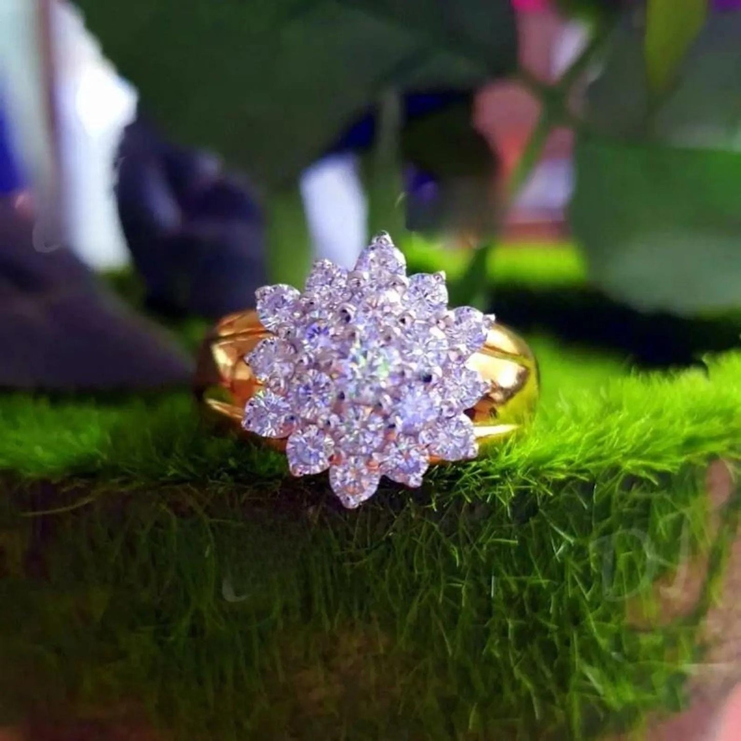 2Ct Diamond Round Cut Flower Shape Simulated Diamond Engagement Wedding Ring 14K Yellow Gold Plated,925 Silver Ring, Anniversary Ring