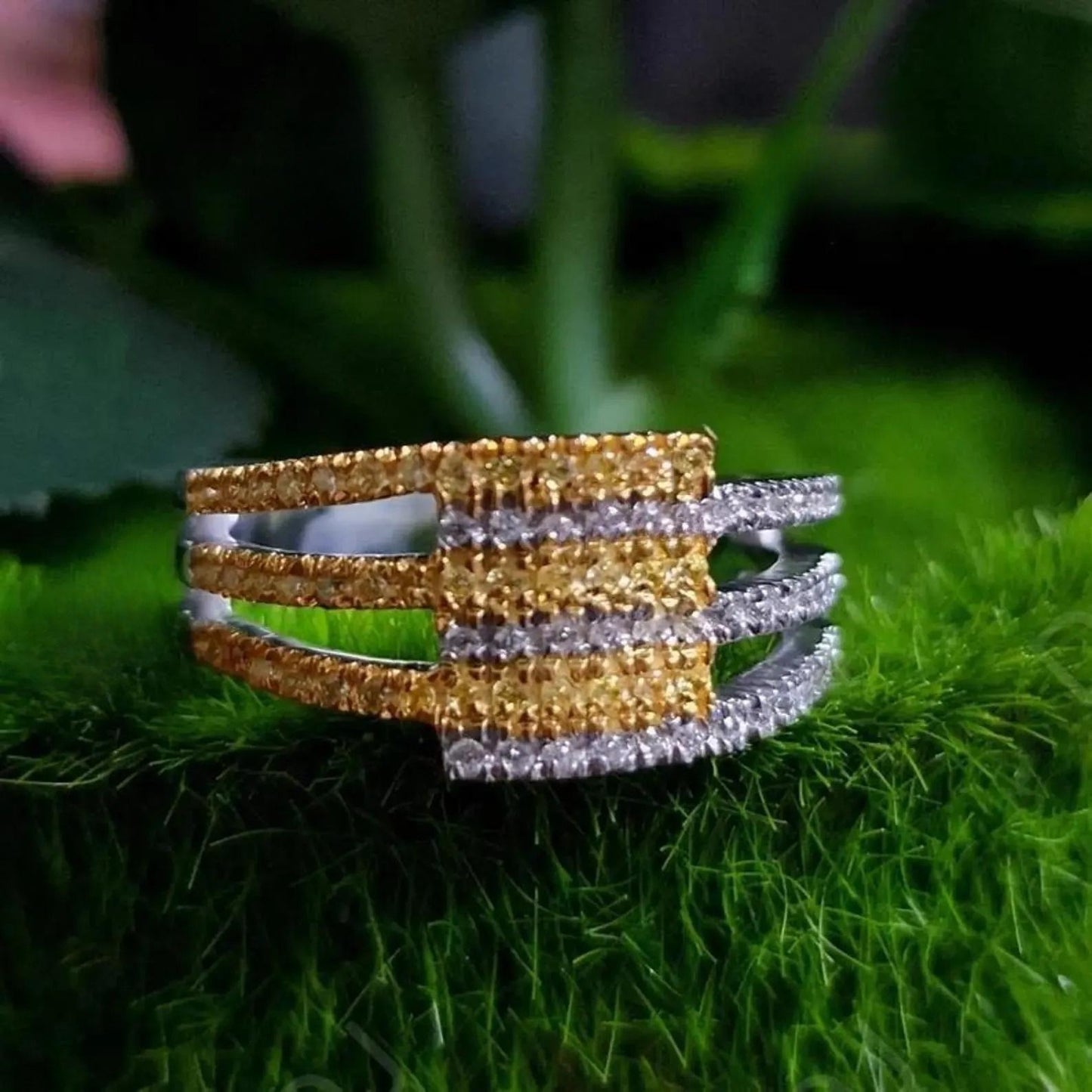 2Ct Round Cut Simulated Diamond Engagement Band Ring Bypass Wedding Ring Anniversary Ring 14K Two Tone Gold Plated 925 Sterling Silver