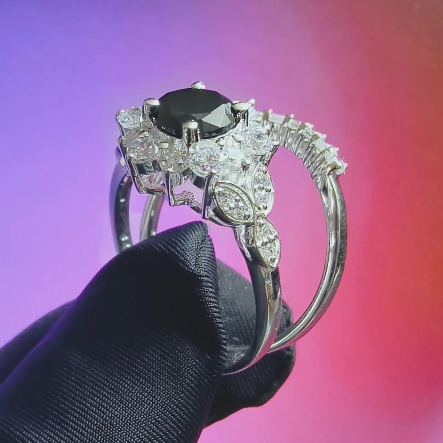 2Ct Round Cut Bridal Set Ring Simulated Black Spinel Engagement Wedding Ring 14K White Gold Plated 925 Sterling Silver Gift For Wedding Ring