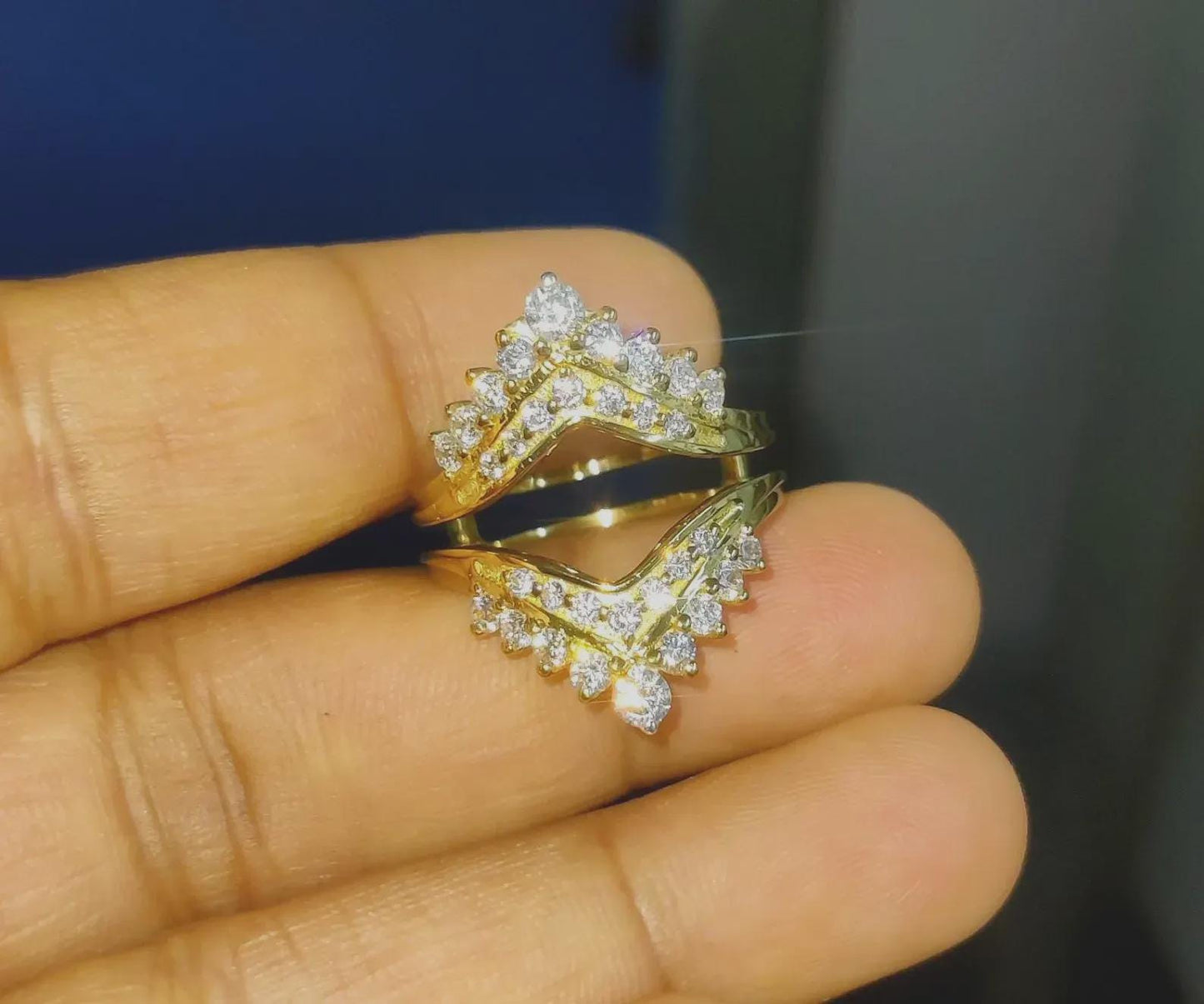 2Ct Round Cut Simulated Diamond Enhancer Guard Ring Engagement Ring 14K Yellow Gold Finish Sterling Silver Anniversary Ring Gift For Party