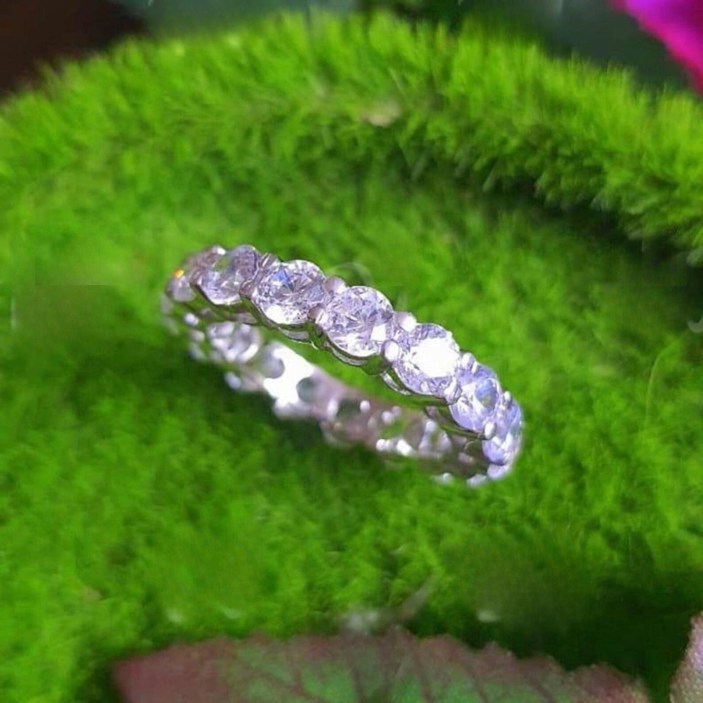 2Ct Round Cut Diamond Ring Full Eternity Band Engagement Ring 14K White Gold Plated 925 Sterling Silver Simulated Diamond Band Ring