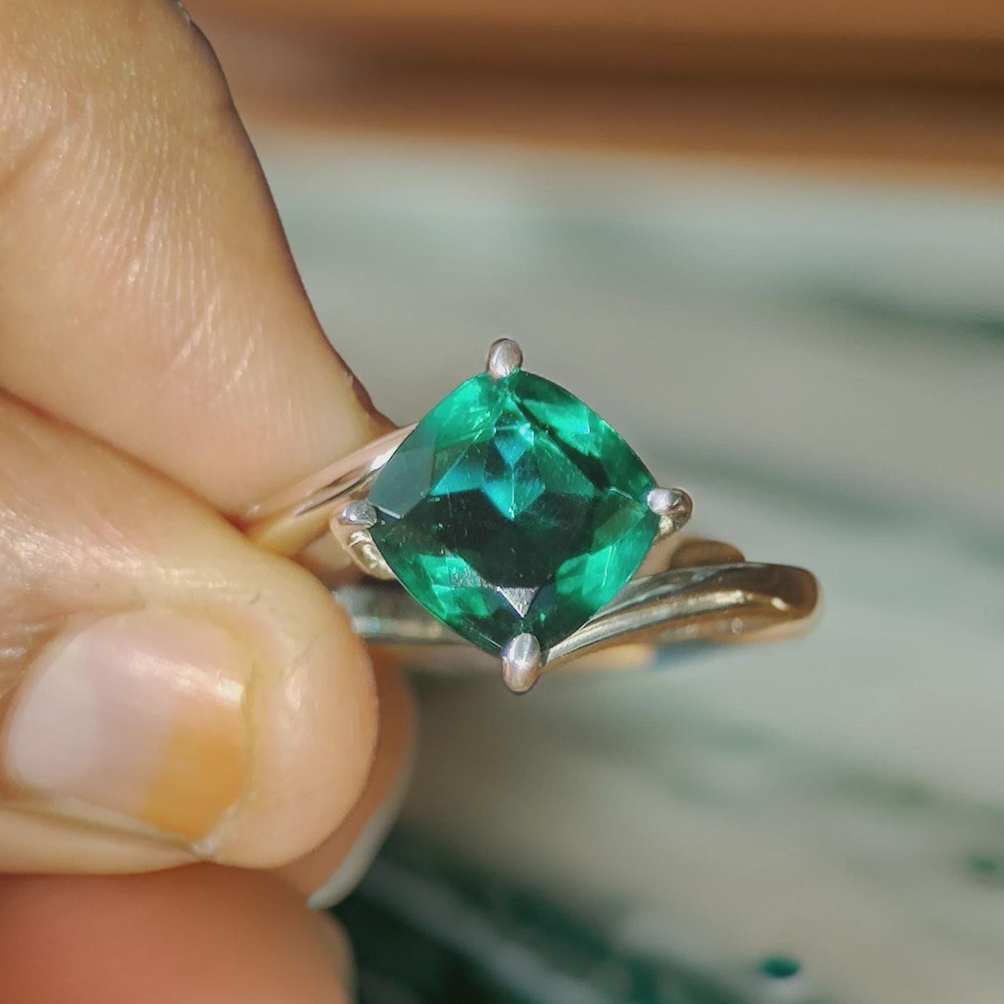 2.50Ct Cushion Cut Green Emerald VVS1 Diamond Solitaire Engagement Wedding Promise Ring 14K White Gold Finish Gift For Her ,Birthday Gift