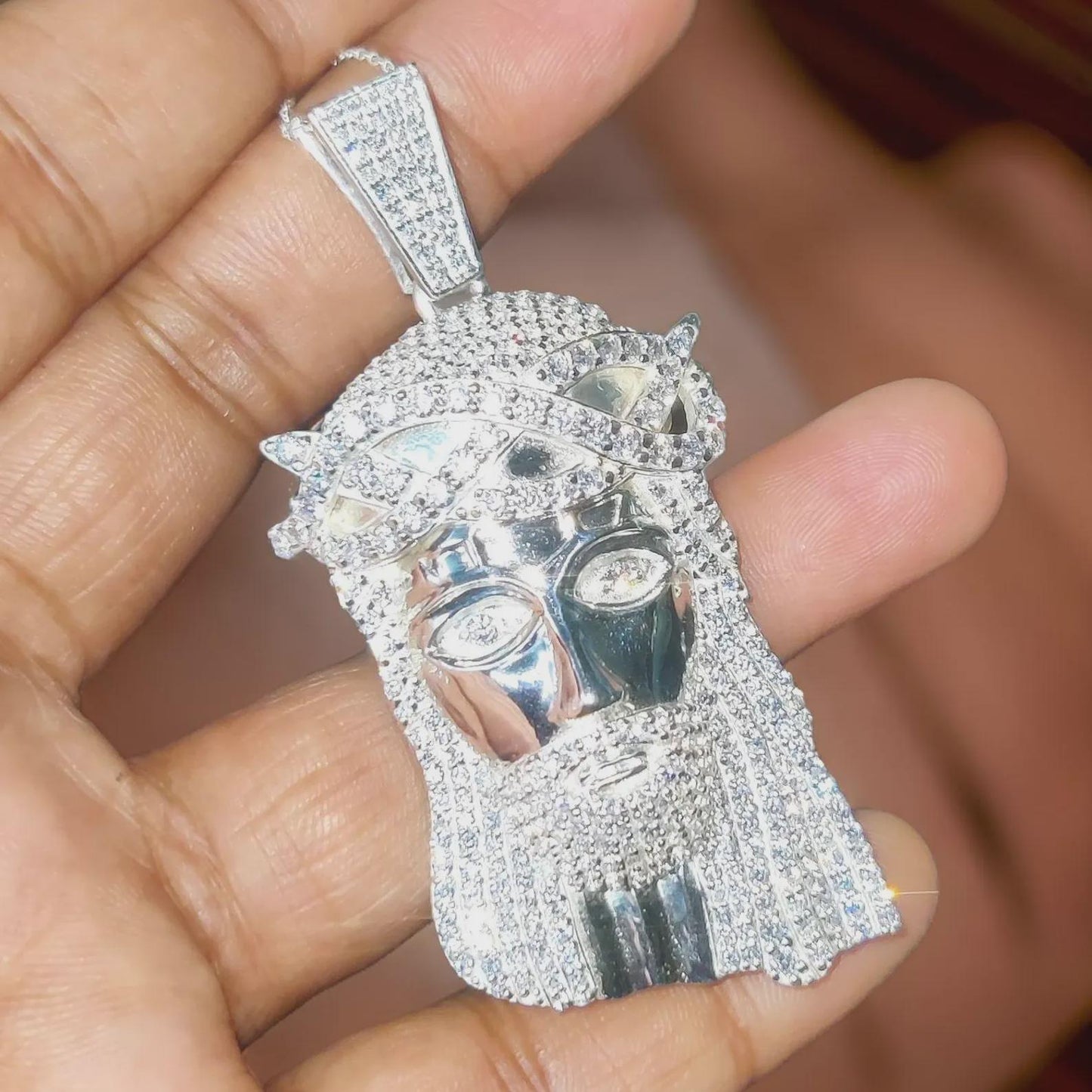 3Ct Round Cut White Diamond Jesus Face Pendant Simulated Diamond14K Yellow Gold Plated Free Chain 18" 925 Silver, Hip Hop Custom Pendant