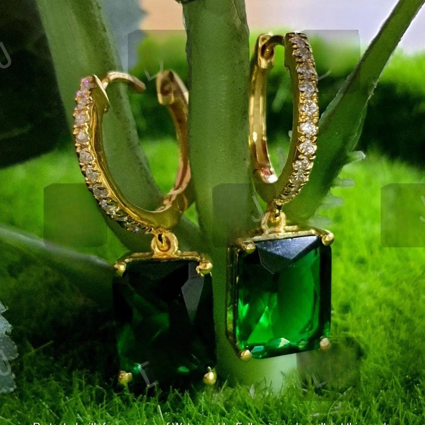 4Ct Radiant Cut Green Emerald Solitaire Earrings / 14K Yellow Gold Finish Drop & Dangle Wedding Earrings Birthday Gift