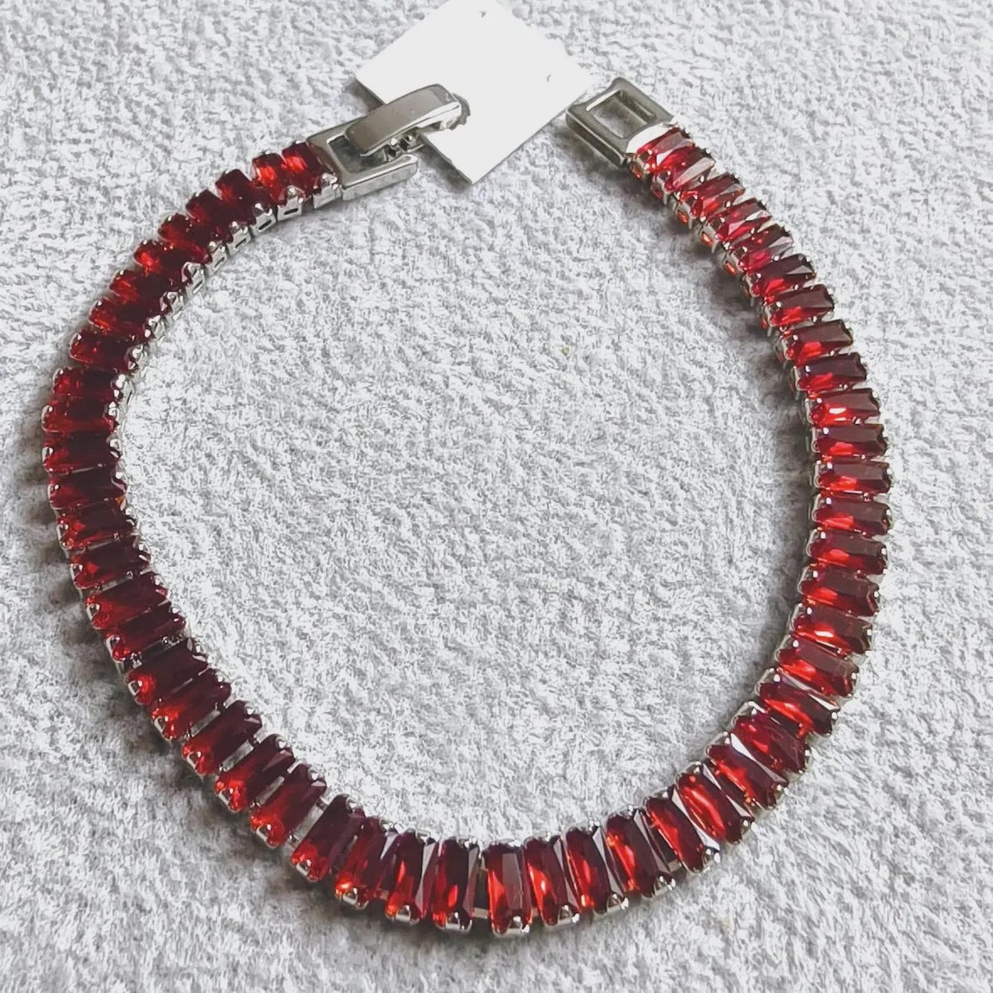 12Ct Radiant Baguette Cut Red Garnet Lab-Created Garnet Tennis Bracelet 14K White Gold Plated Diamond Bracelet Size 7.5" Inch 925 Silver