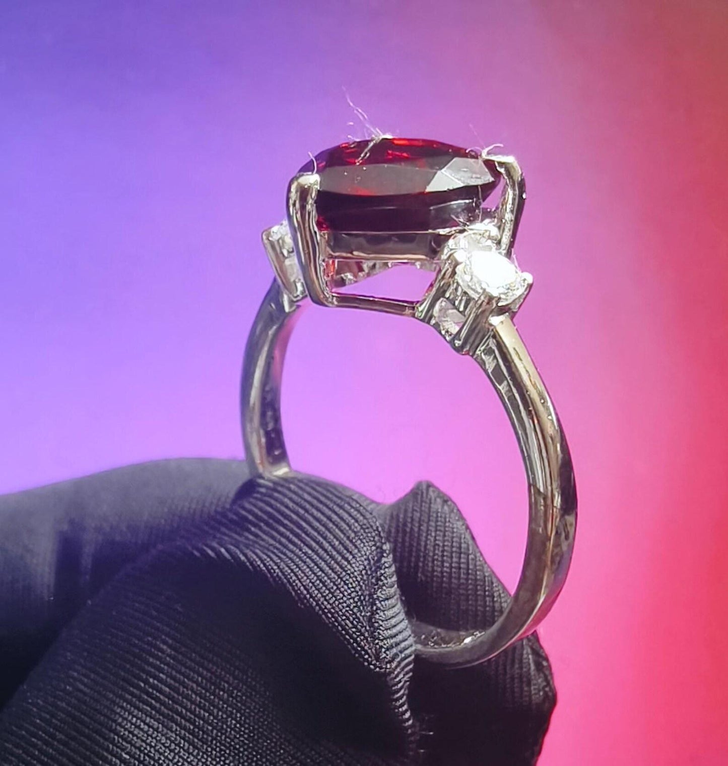 1.50Ct Heart Cut Simulated Red Garnet & Diamond Wedding Engagement Ring 14k White Gold Plated- 925 Silver, Gift for Her