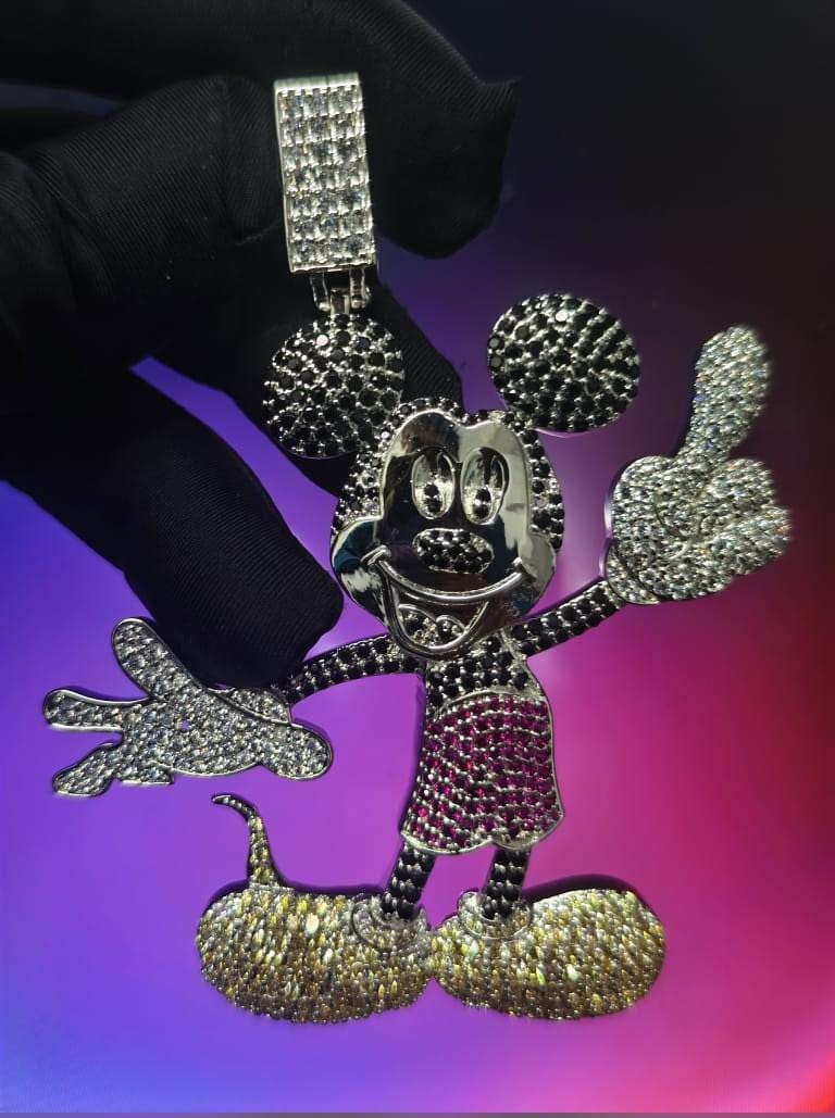 4Ct Round Cut VVS1 Diamond Mickey Mouse Pendant 14K White Gold plated 925 Sterling Silver, Birthday  Gift, Party Wear