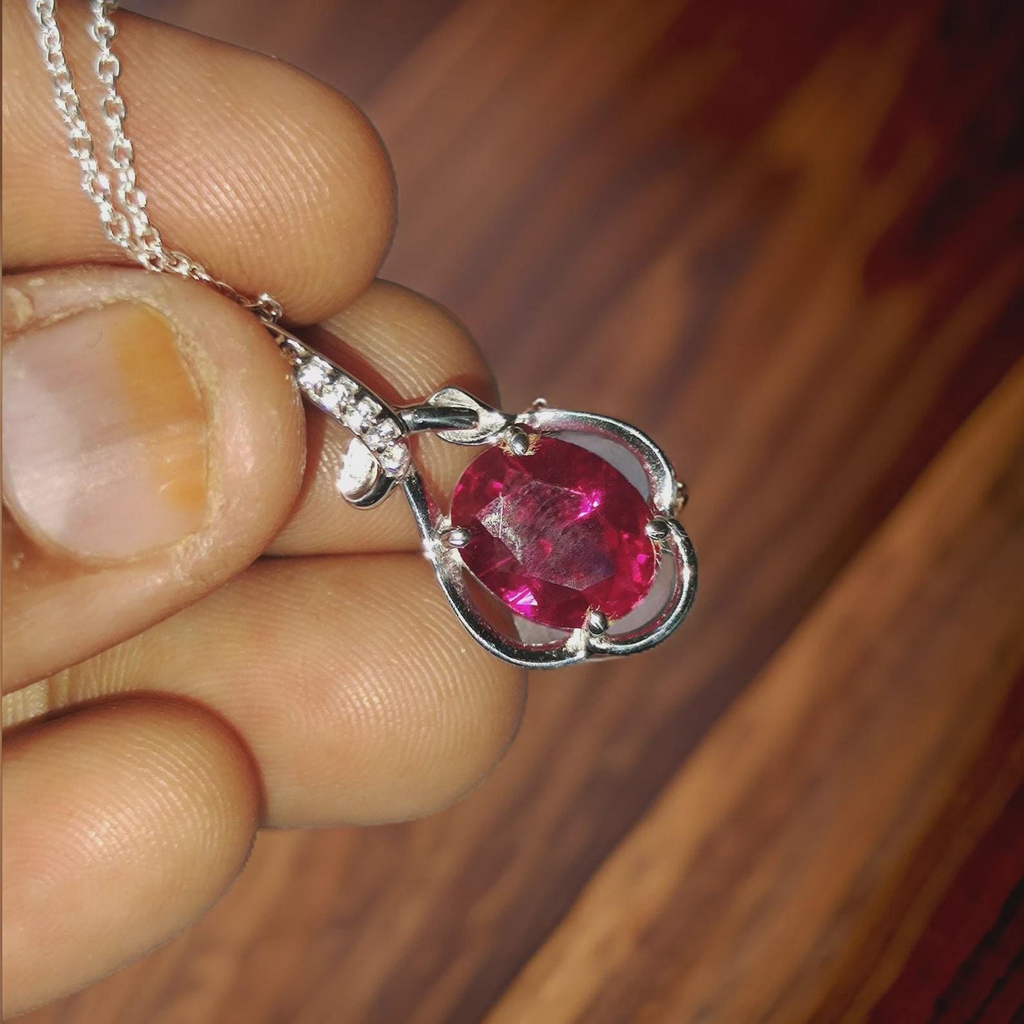 2Ct Oval Cut Red Ruby Women's Pendant, Silver Ruby Pendant Necklace 14k White Gold Plated Birthday Gift for Her Free Chain