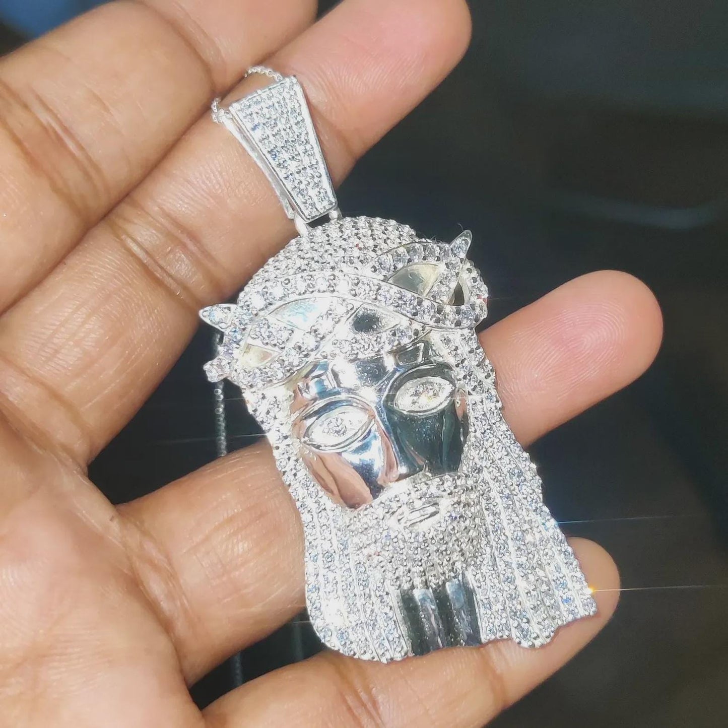 3Ct Round Cut White Diamond Jesus Face Pendant Simulated Diamond14K Yellow Gold Plated Free Chain 18" 925 Silver, Hip Hop Custom Pendant