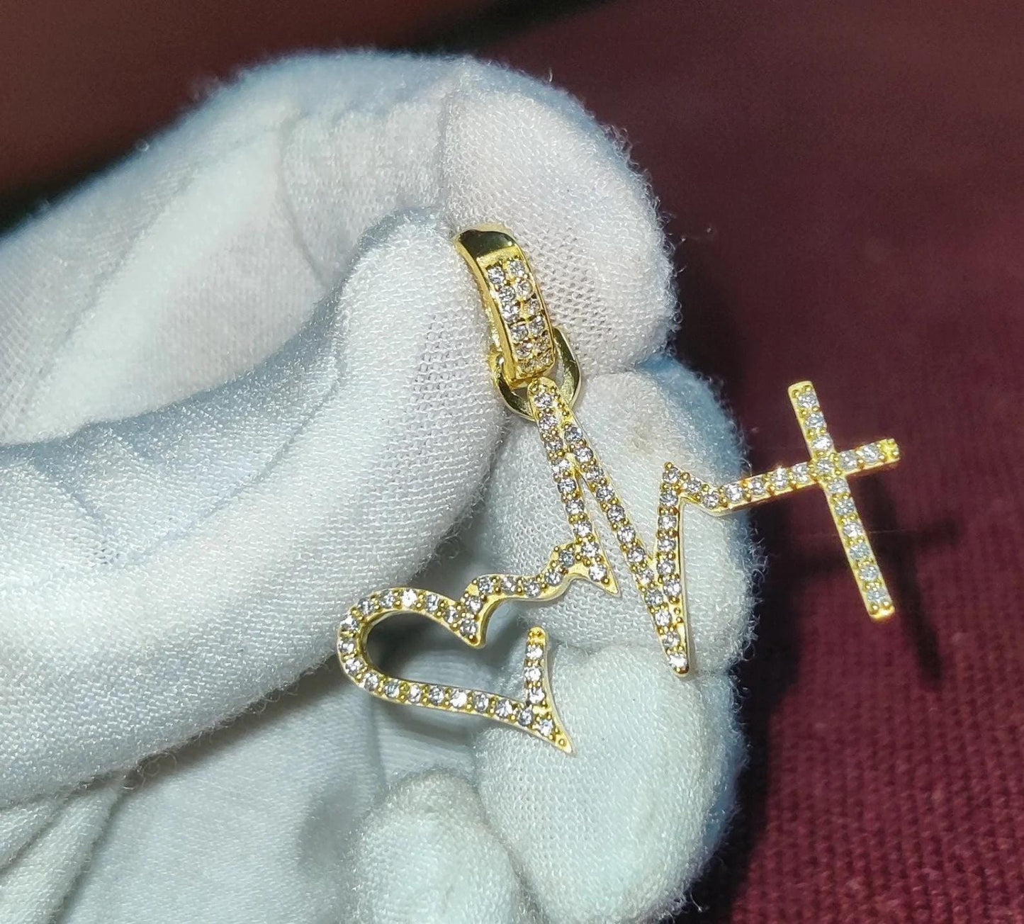 1.50Ct Diamond Round Cut Simulated Diamond Pendant, Love Heartbeat Pendant 14K Yellow Gold Finish 925 Sterling Silver Birthday Party Pendant