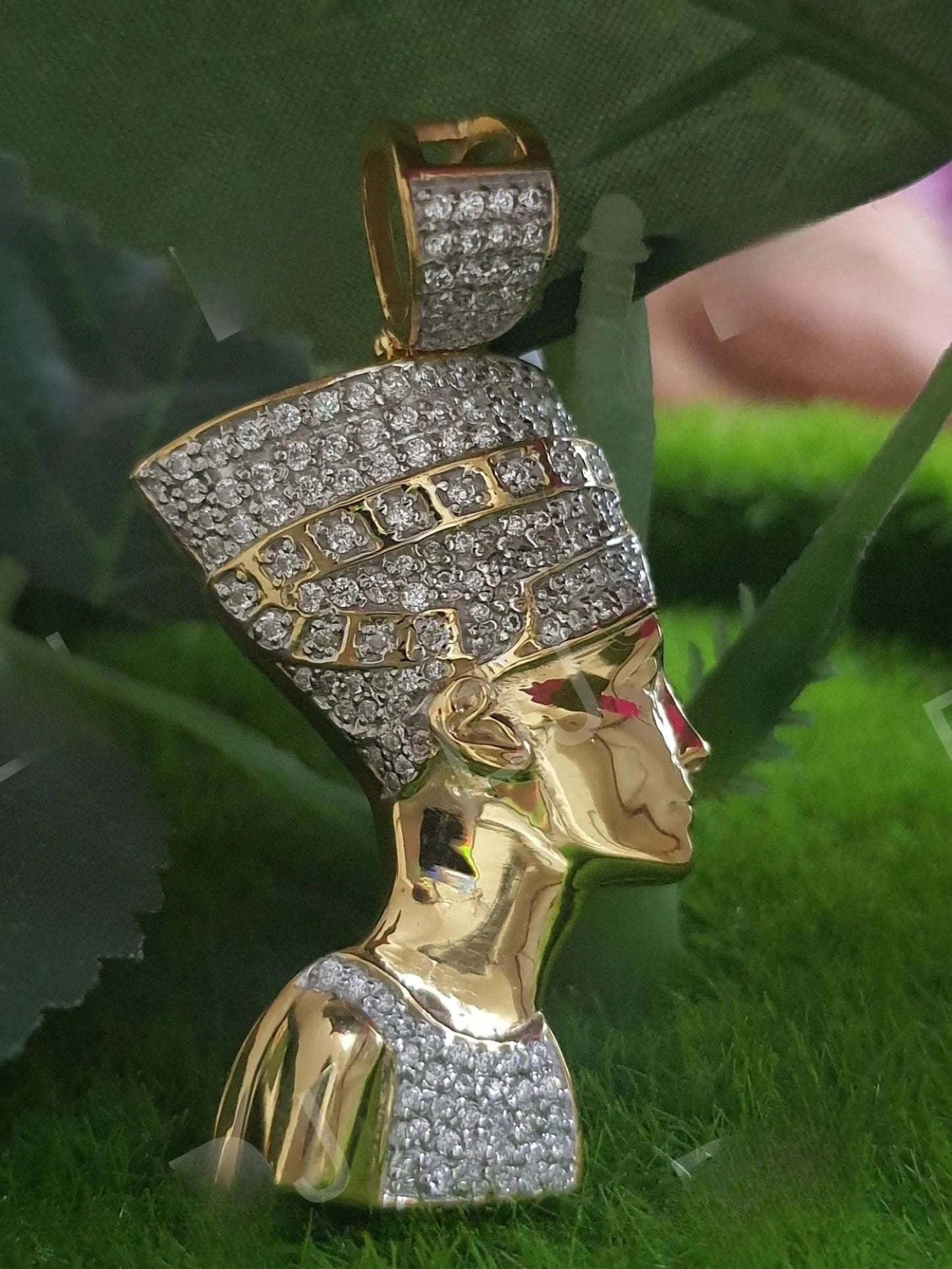 3Ct Round Cut Diamond Queen Nefertiti Necklace/ Ancient Egyptian Pharaoh Necklace/ Egypt Nefertiti Charmed Jewelry Pendant/ Gold Finish