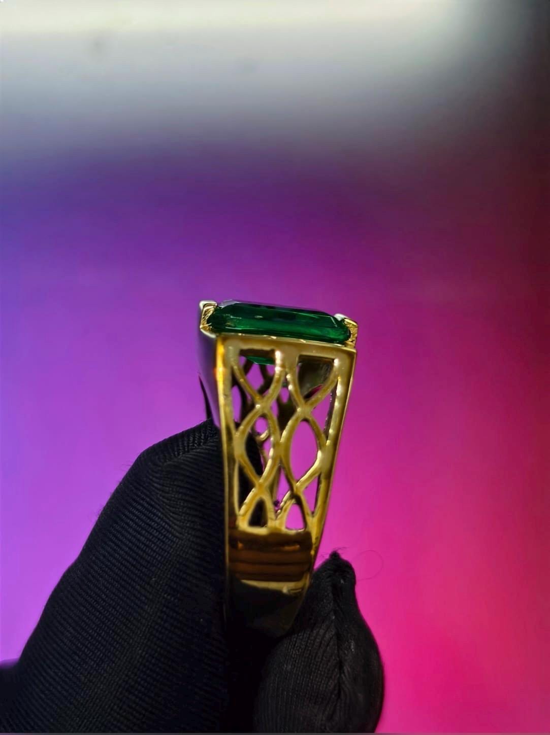 4Ct Emerald Cut Simulated Emerald Men's Wedding Ring 14K Yellow Gold Plated- 925 Silver