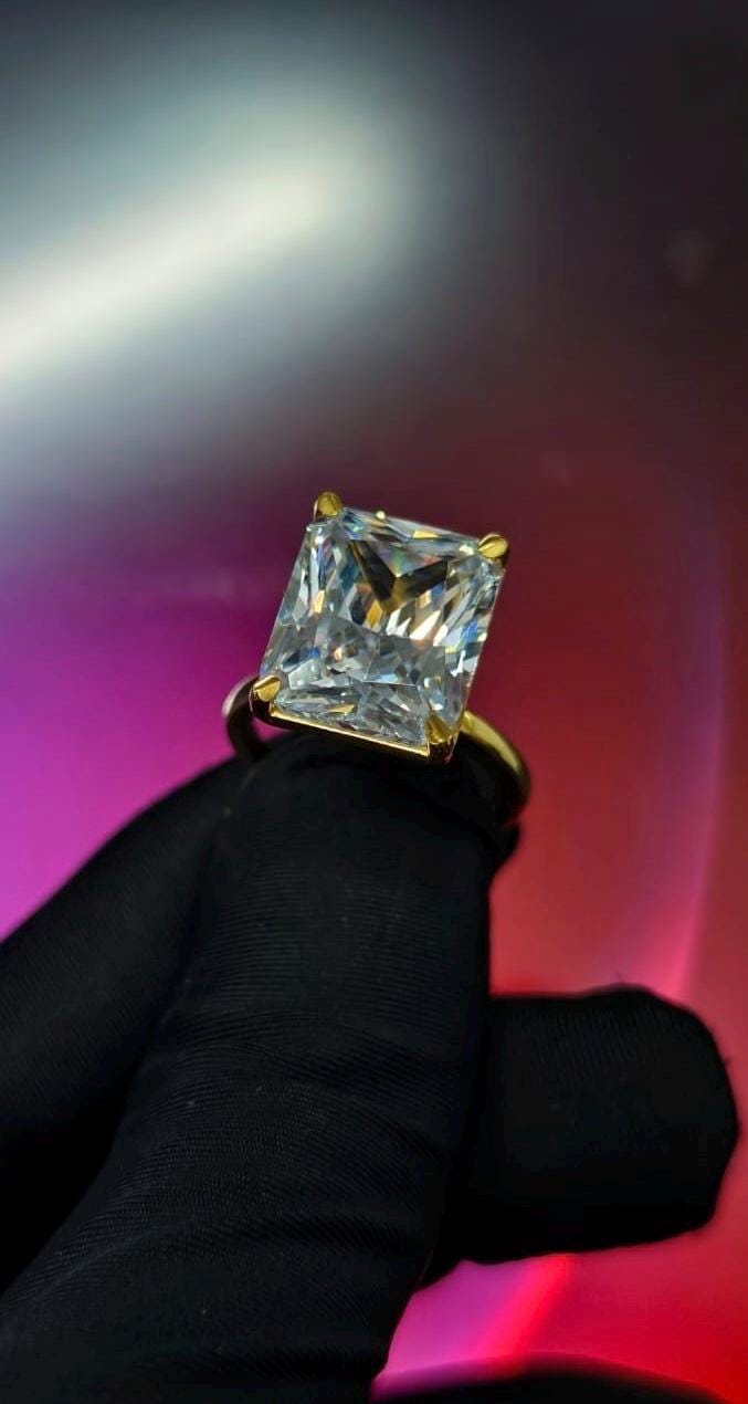 3Ct Radiant Cut Simulated  Diamond Wedding Engagement Ring 14k Yellow Gold Plated- 925 Silver